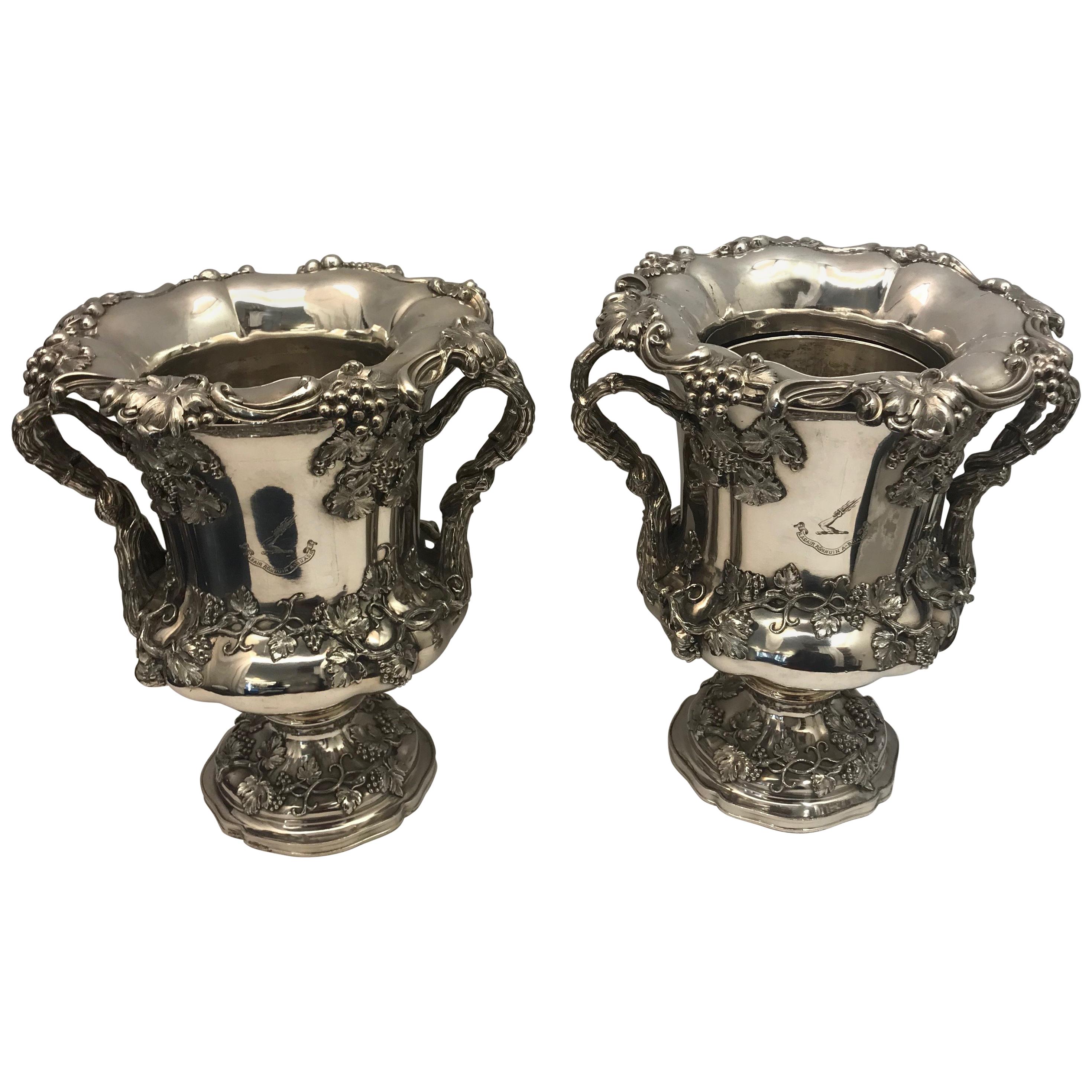 Pair of English Old Sheffield Silver Plate Wine Coolers, 1830