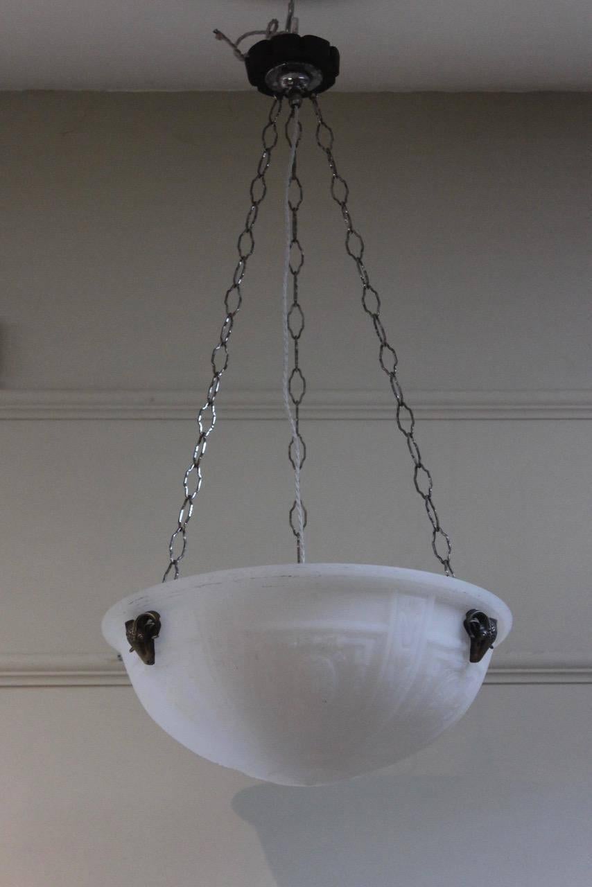 European Pair of English Opalescent Hanging Lights in the Adams Taste