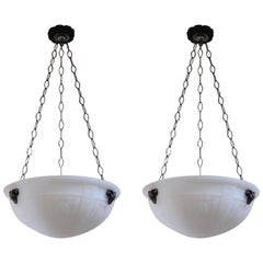 Pair of English Opalescent Hanging Lights in the Adams Taste Pair of English Opalescent Hanging Lights in the Adams Taste