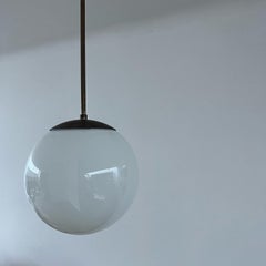 Pair of English Opaline Mid-Century Pendant Lights