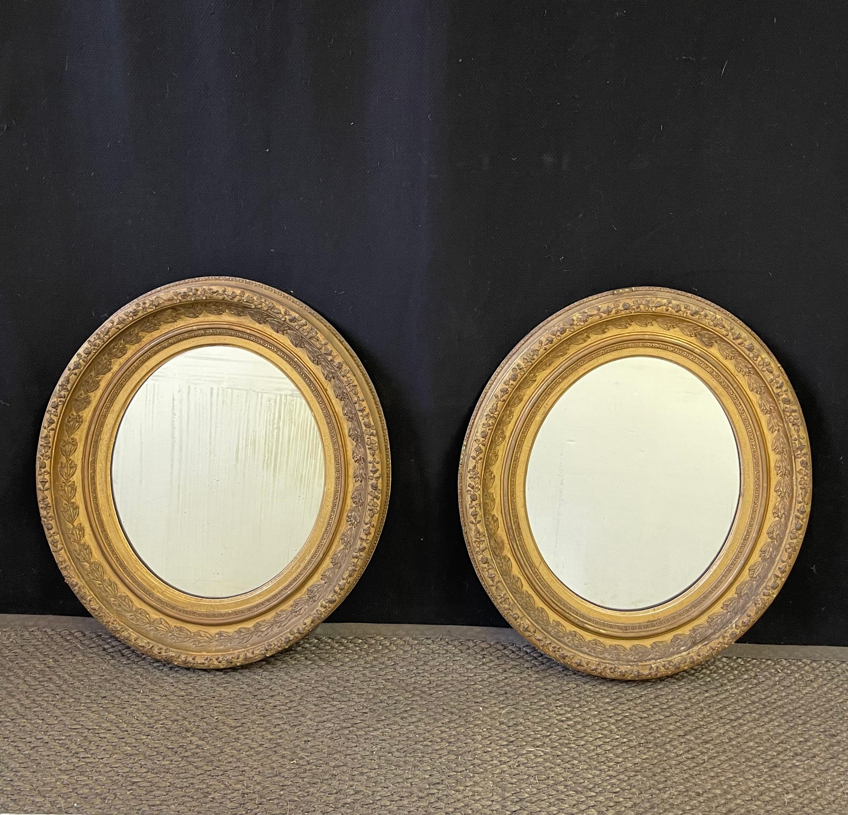 Pair of English Oval Gilt Mirrors 2