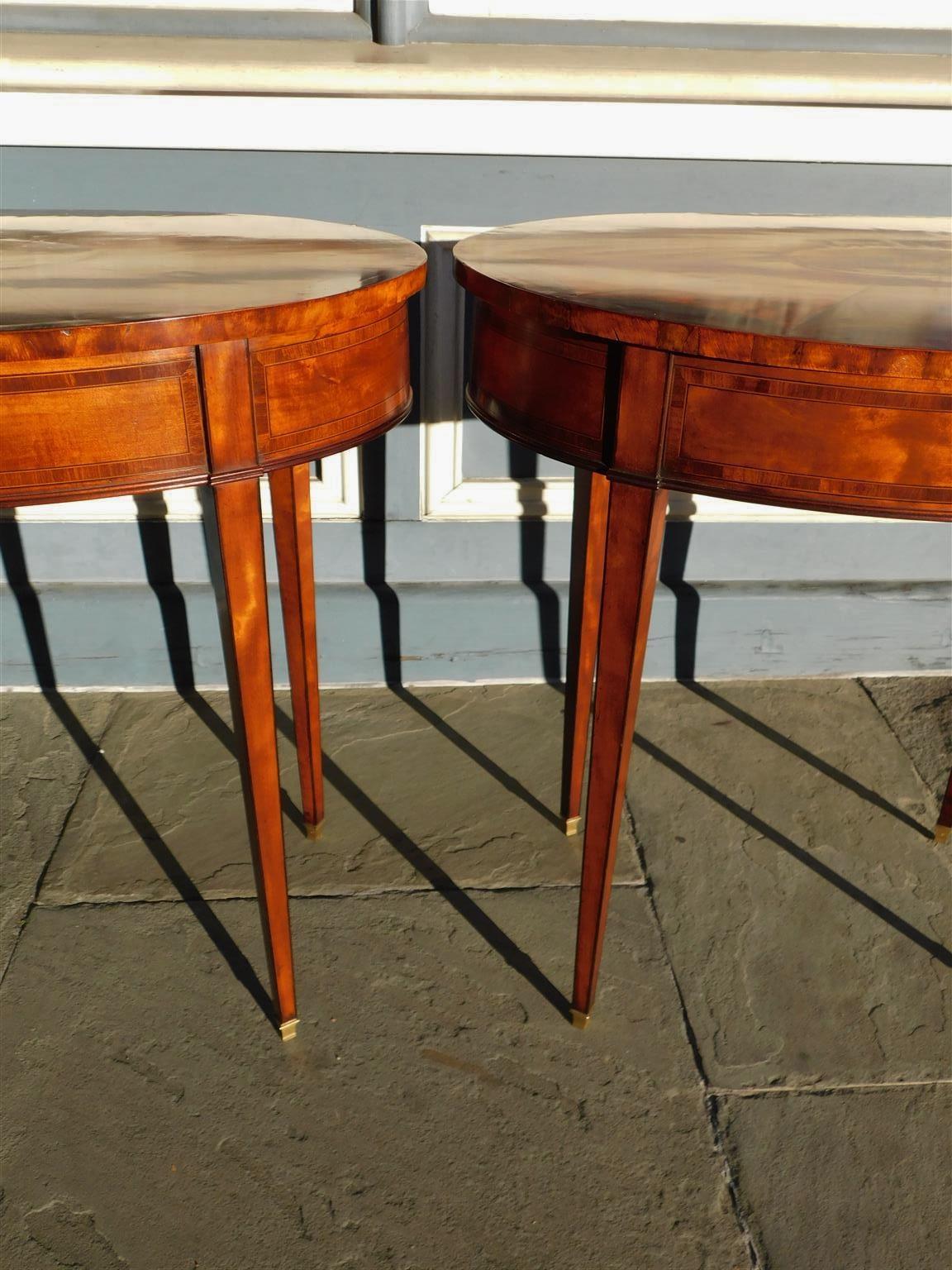 Pair of English Oval Satinwood & Ebony Inlay Flower Basket Console Tables C 1840 For Sale 4