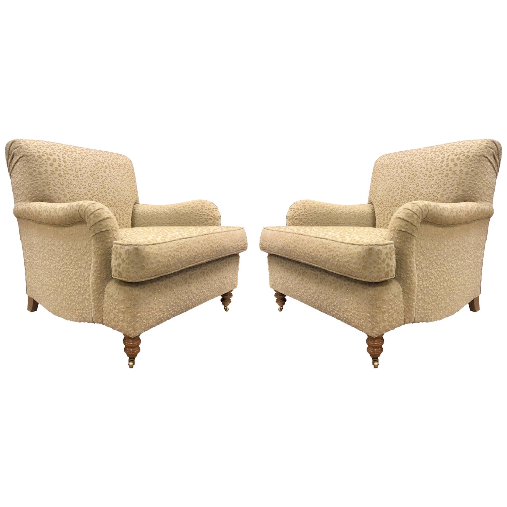 Pair of English Oversized Upholstered Lounge Chairs