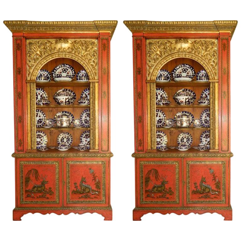 Pair of Painted and Gold Cabinets in the Chinoiserie Style, 20th Century
