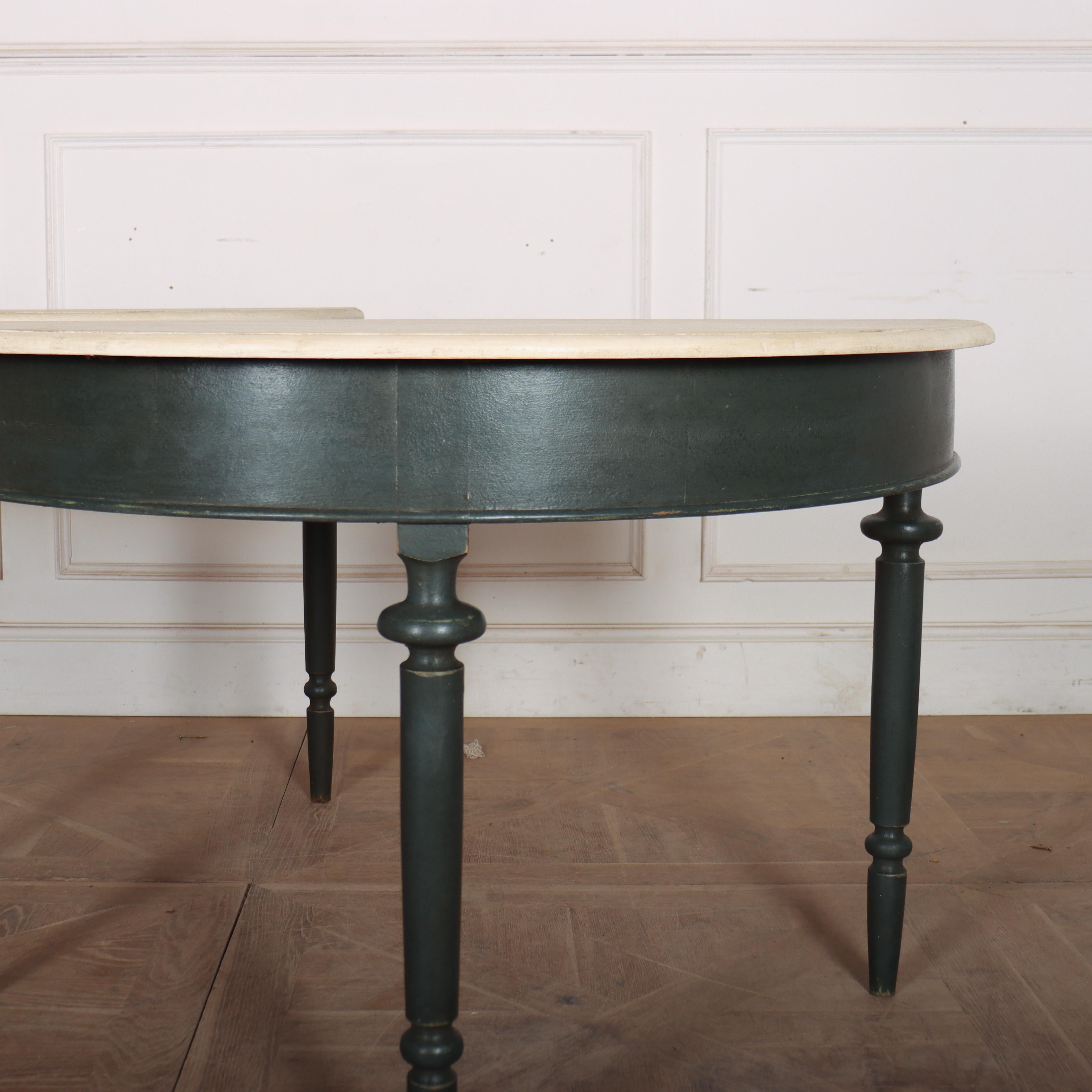Nice pair of 19th century English painted pine console tables. 1870. 

Internal reference: H

Code: 9149

Dimensions:
W: 45
