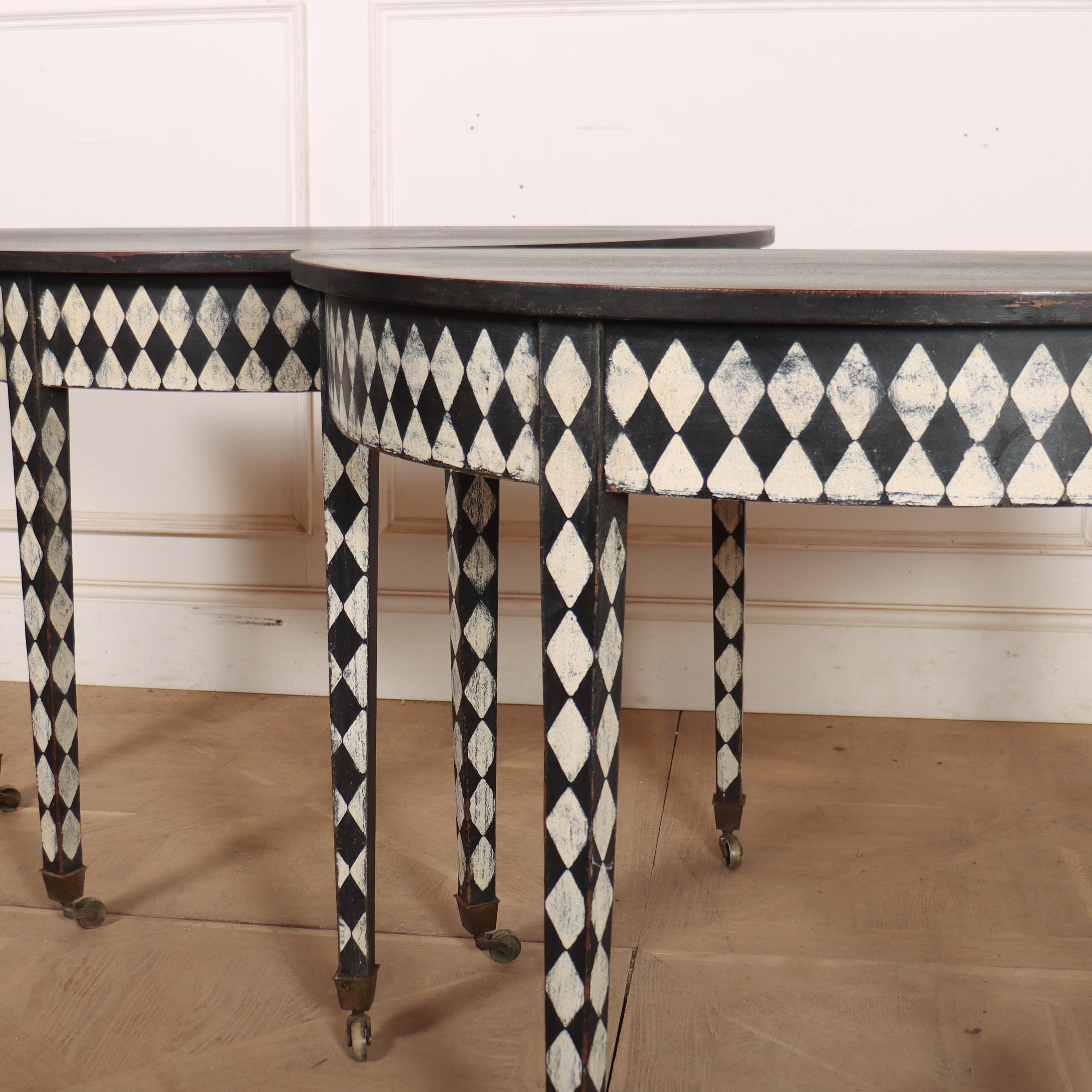 Interesting pair of 19th century English painted oak console tables. 1850. 

Code: 9233

Dimensions:
W: 40