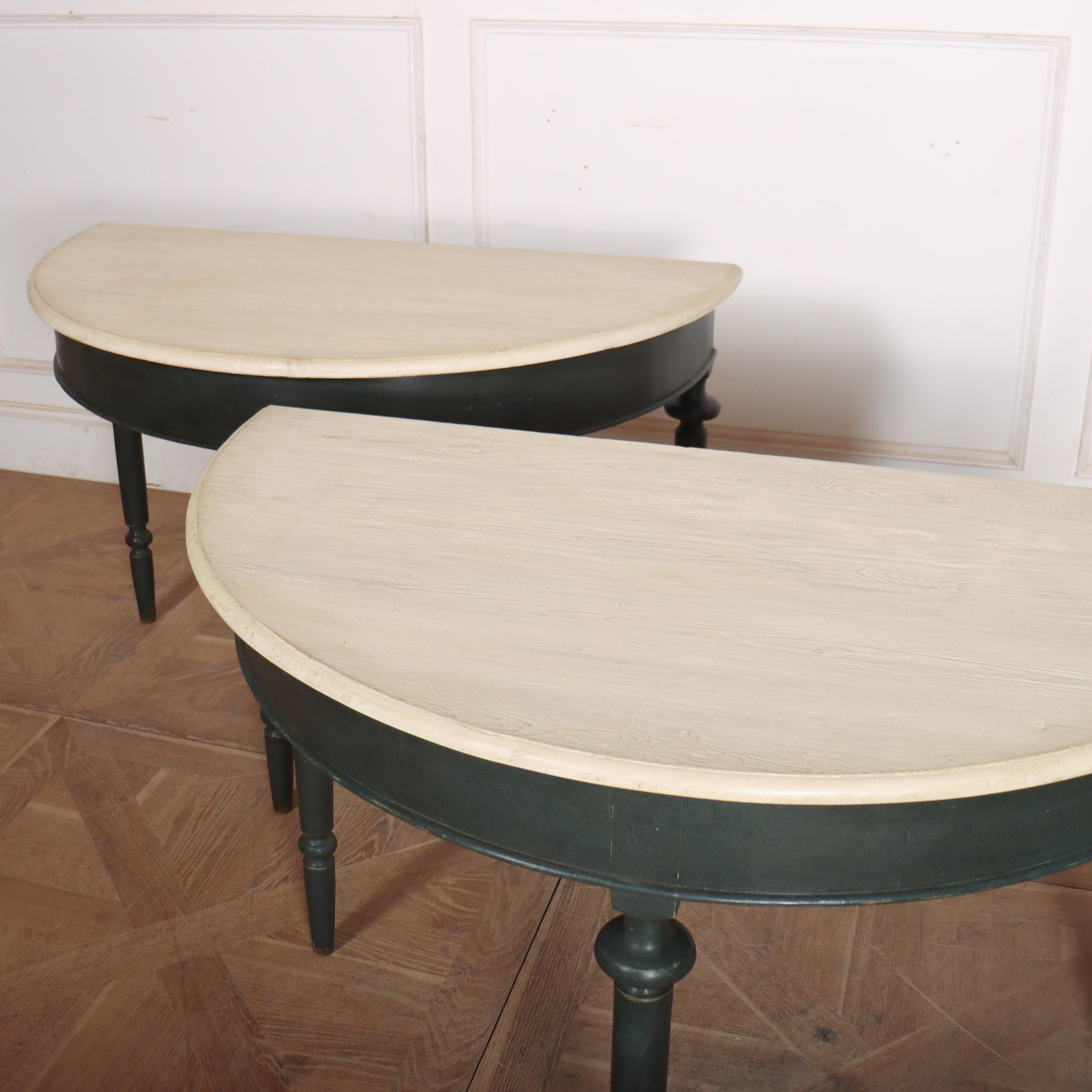 Pine Pair of English Painted Console Tables For Sale