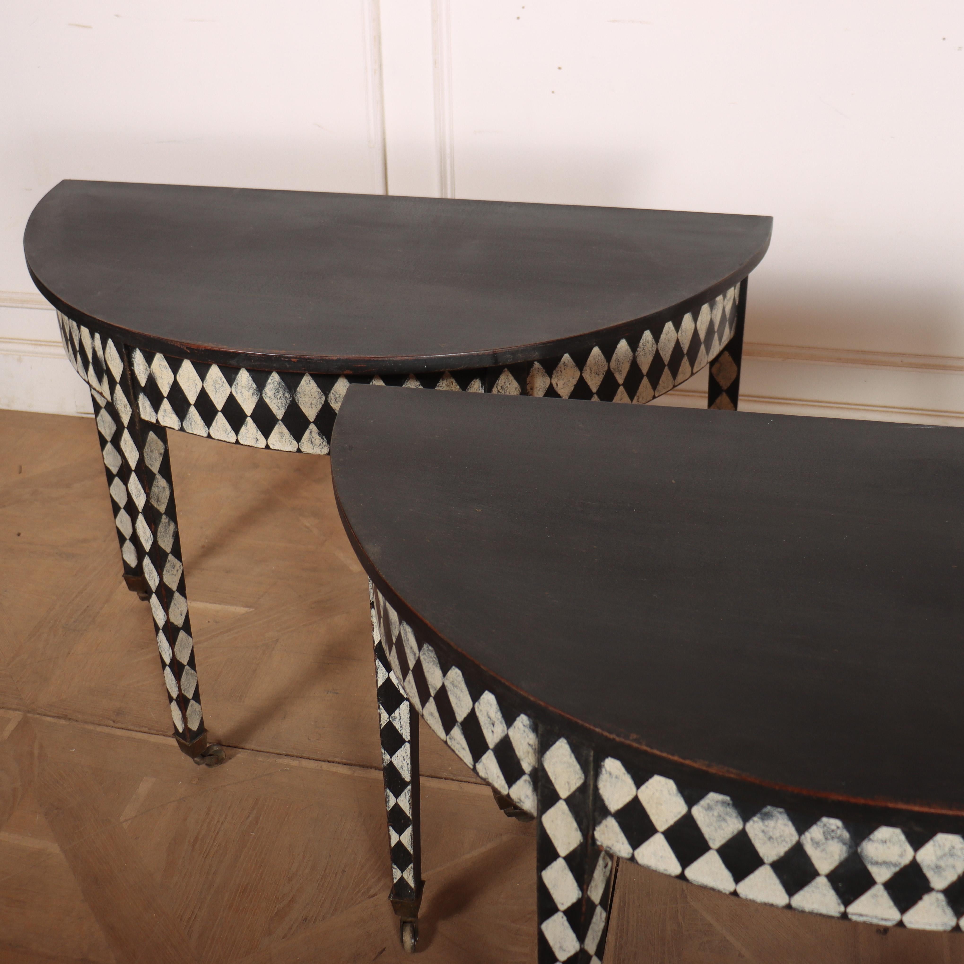 Oak Pair of English Painted Console Tables For Sale