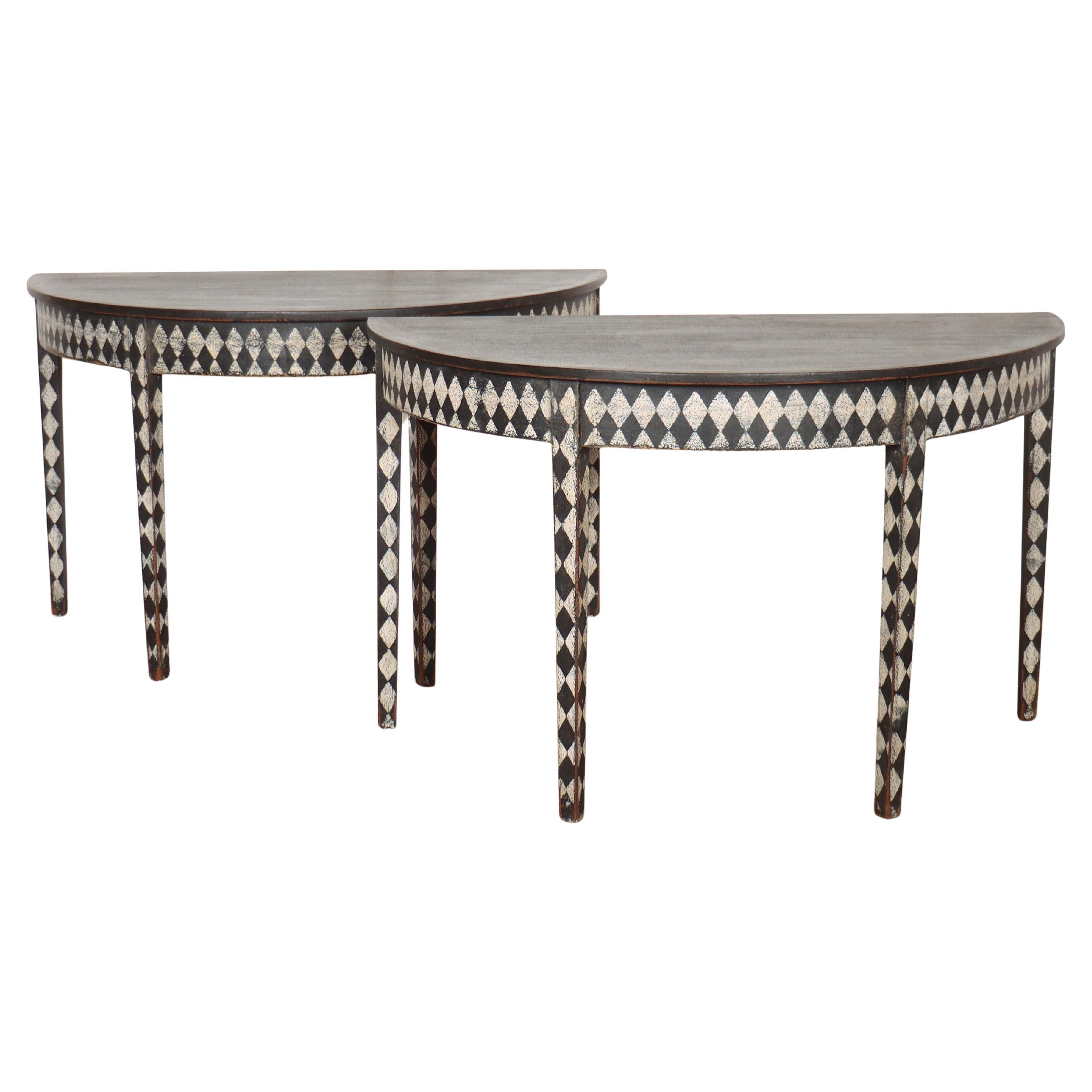 Pair of English Painted Console Tables For Sale