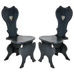 Pair of English Painted Hall Chairs