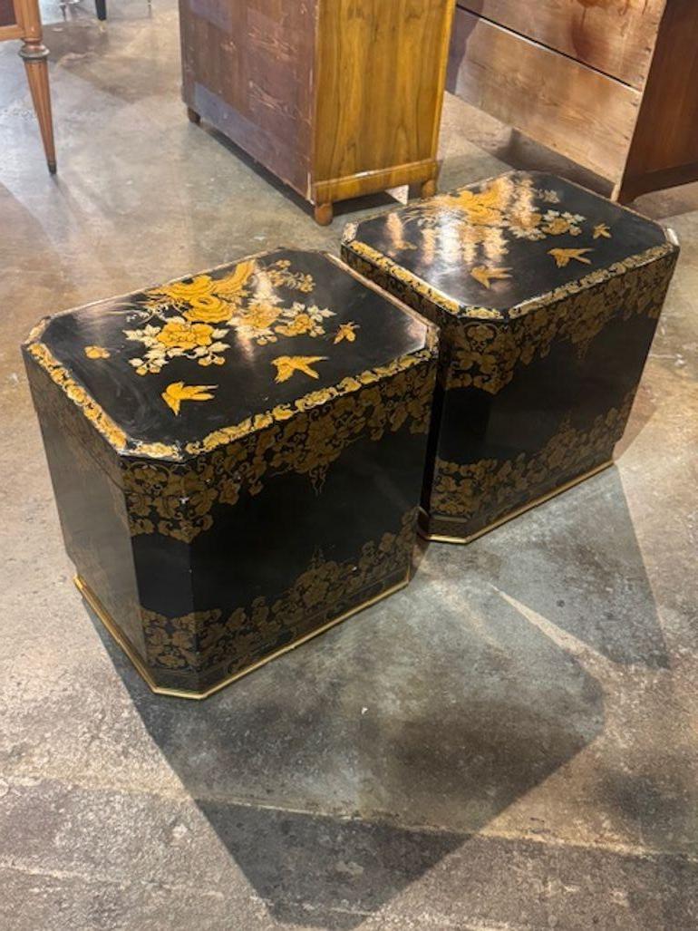 Mid-20th Century Pair of English Painted Trunk Side Tables For Sale