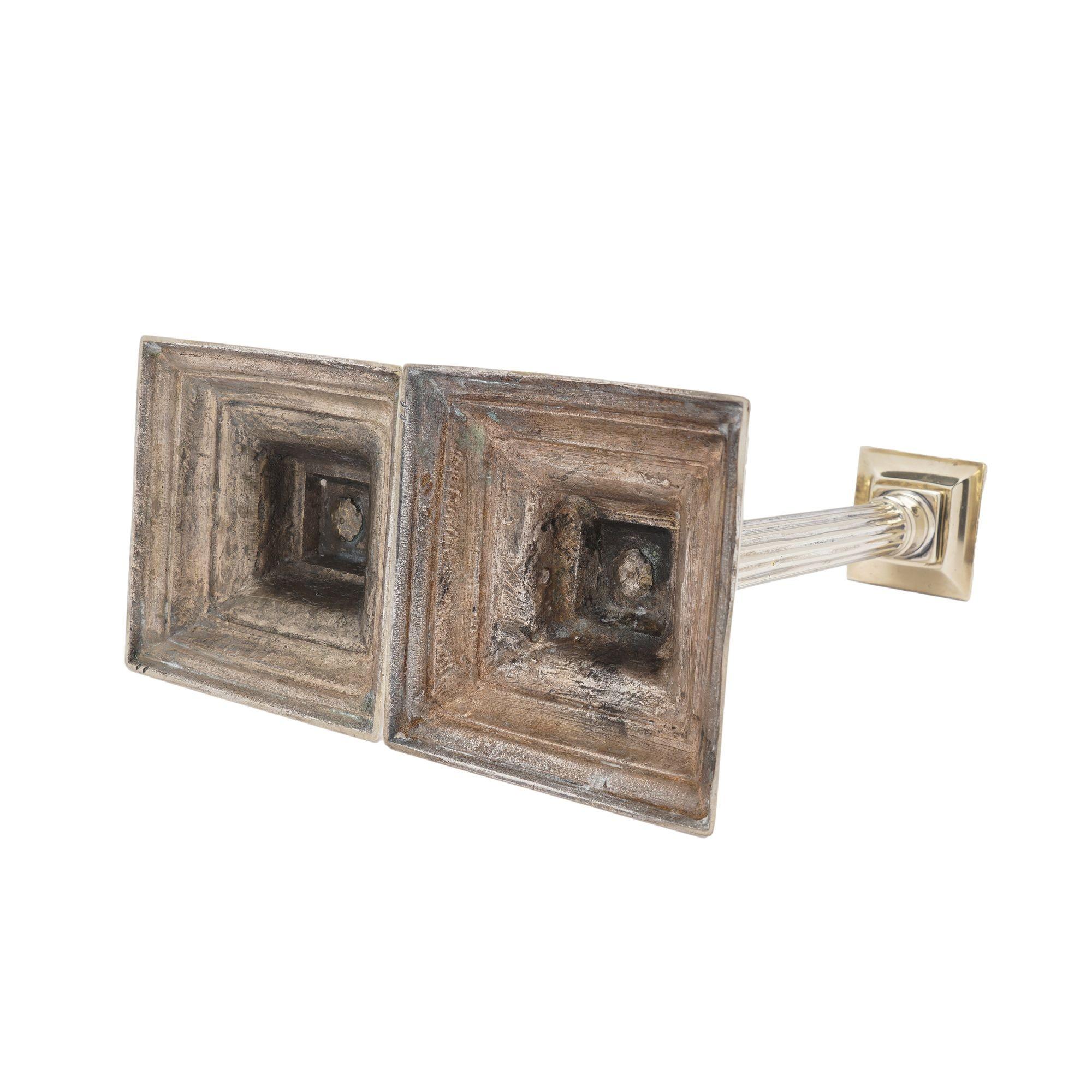 Pair of English Paktong cast columnar candlesticks, c. 1780 For Sale 3