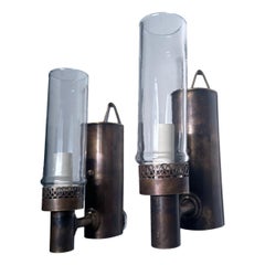 Pair of English Patinated Bronze Sconces
