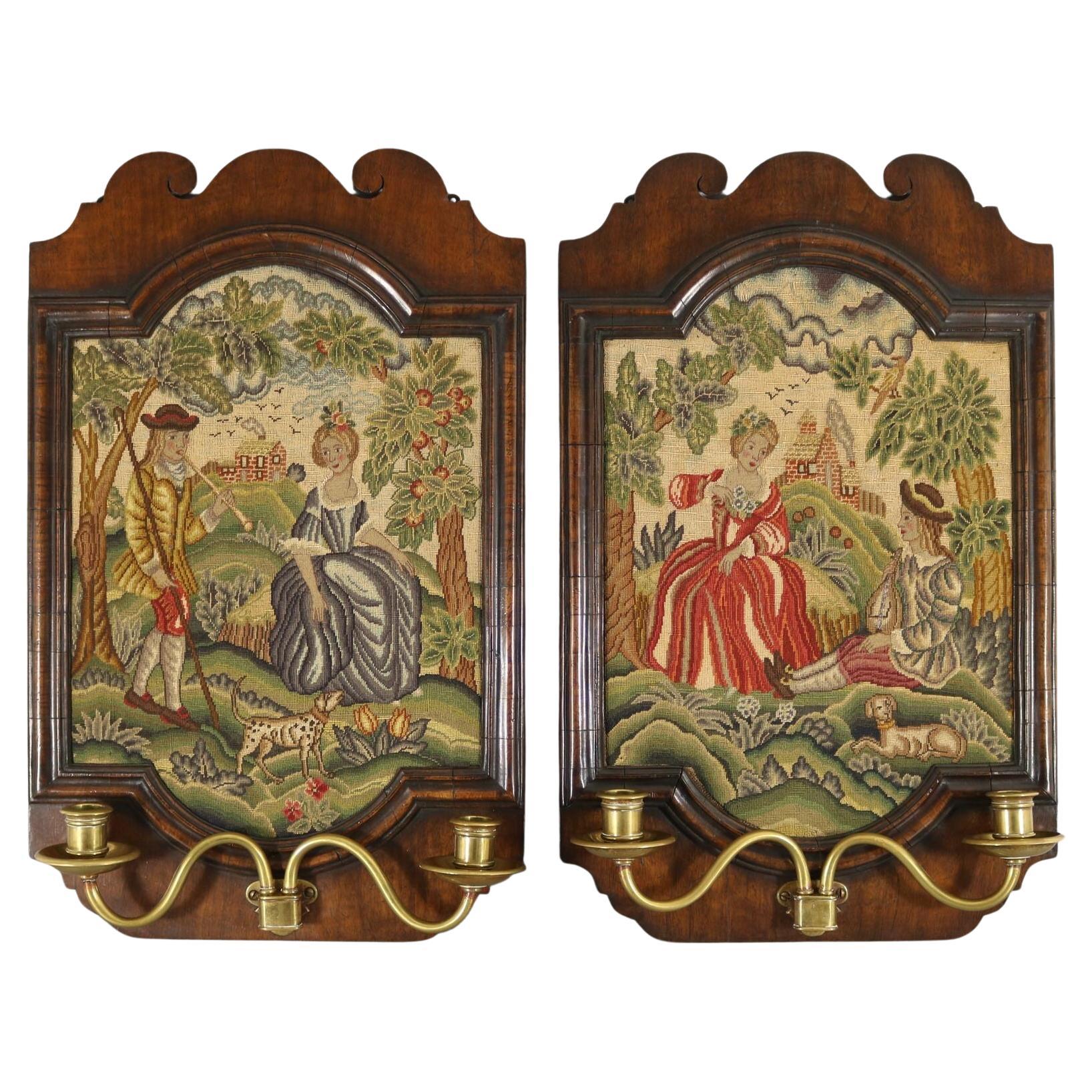 Pair of English Petit Point Needlework Picture Panels