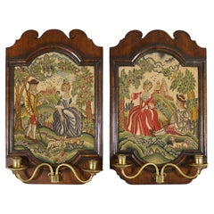 Pair of English Petit Point Needlework Picture Panels