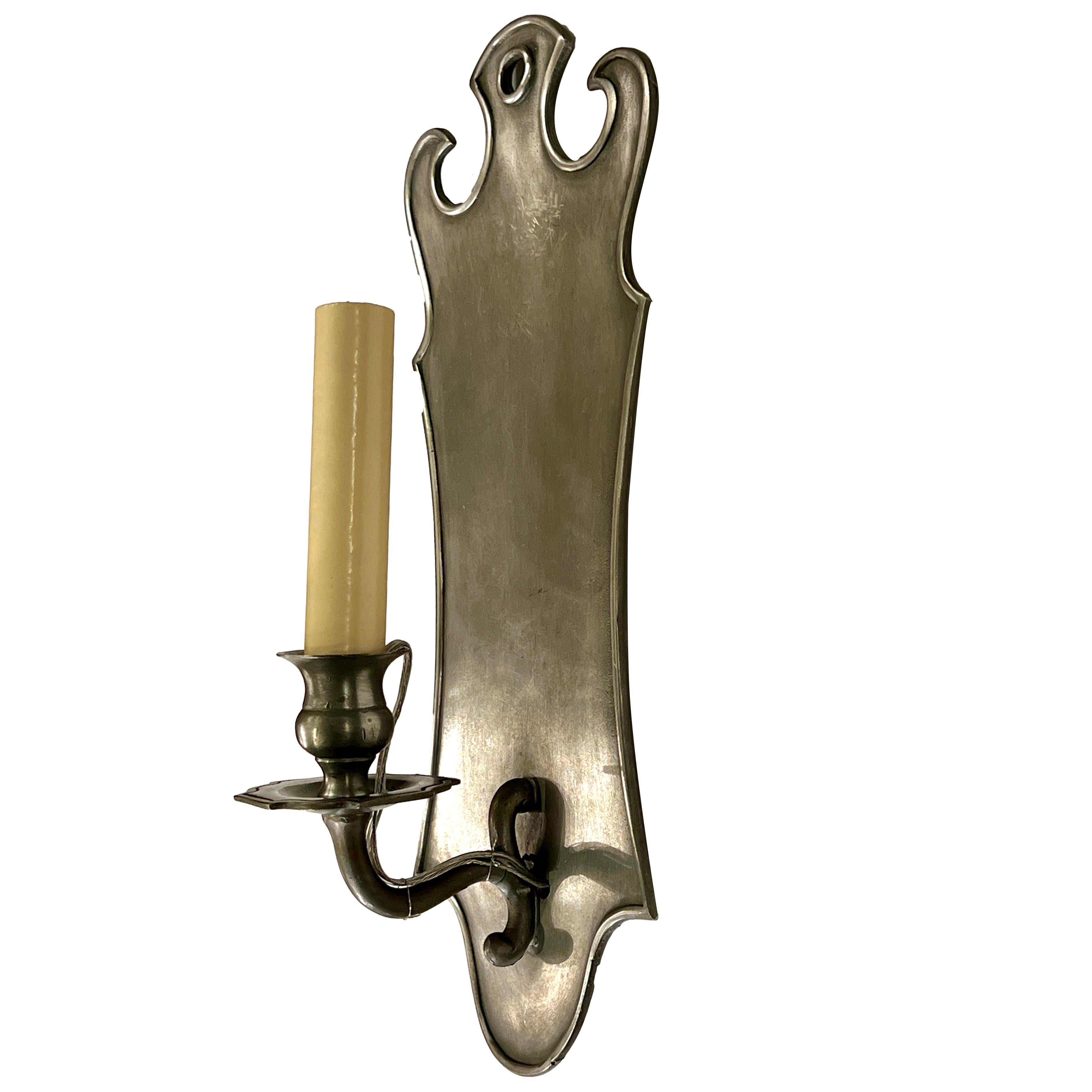 Mid-20th Century Pair of English Pewter Sconces For Sale