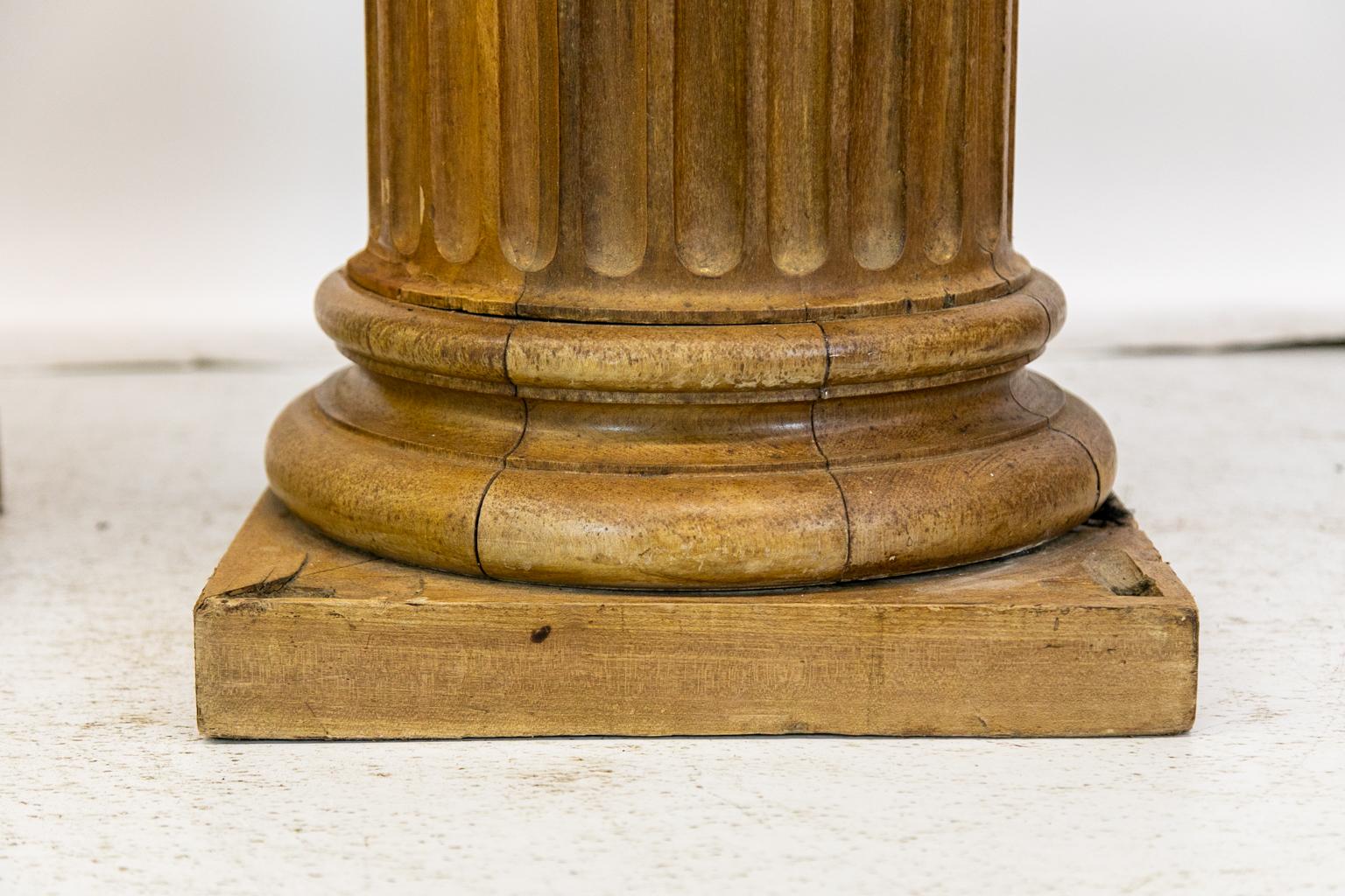 Hand-Carved Pair of English Pine Fluted Columns