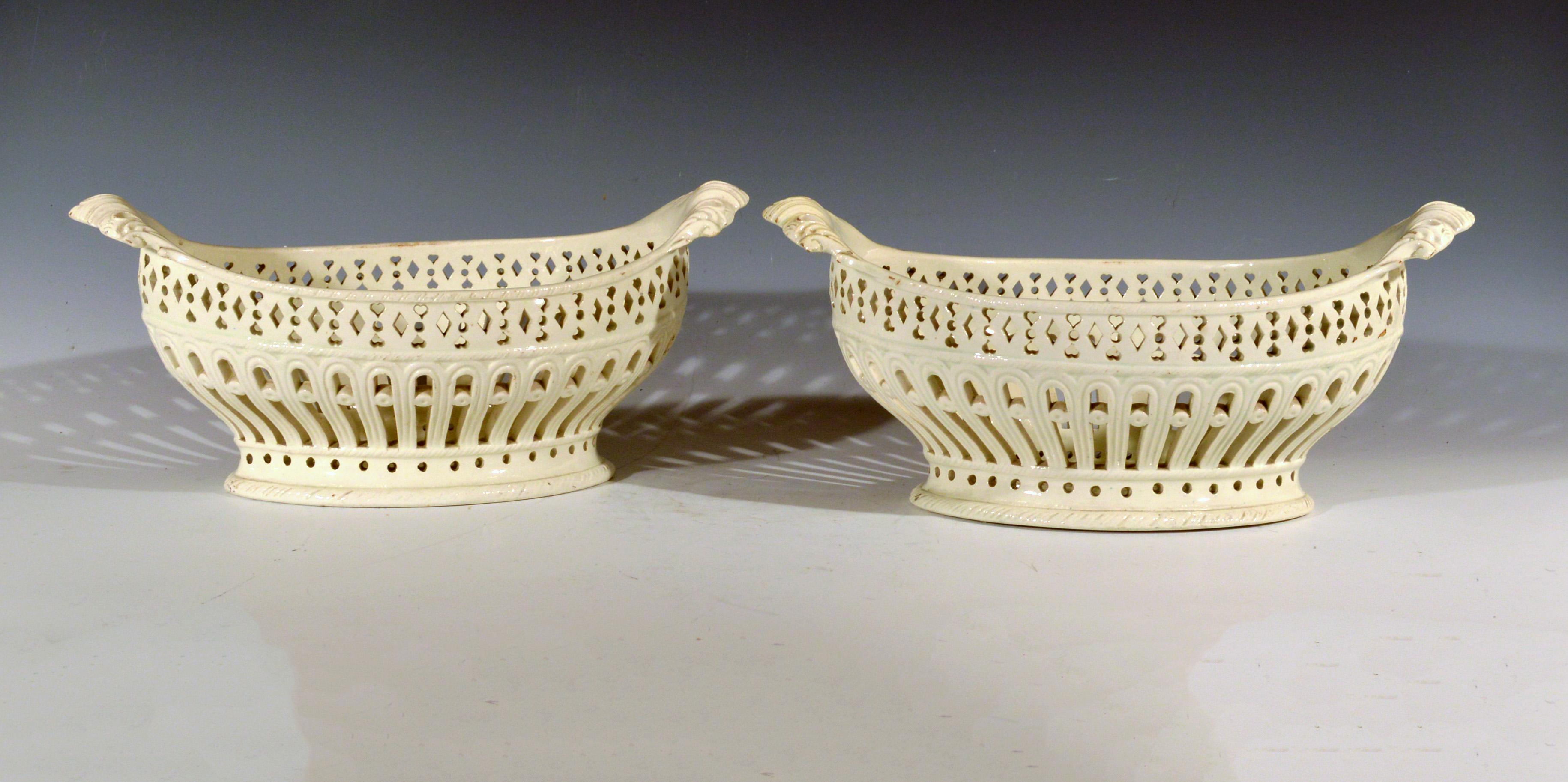 Pair of English Plain Creamware Openwork Baskets and Stands, circa 1780s-1990s 4