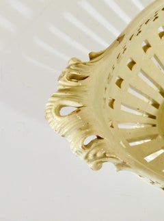 Pair of English Plain Creamware Openwork Baskets and Stands, circa 1780s-1990s