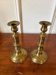 Pair of English Polished Brass Candlesticks, 19th Century