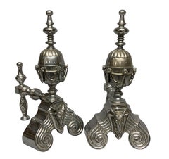 Pair Of English Polished Steel Fire Dogs