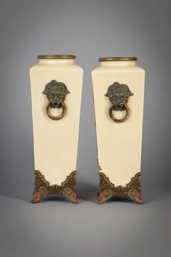 Pair of English Porcelain Aesthetic Movement Vases, Royal Worcester, circa 1880