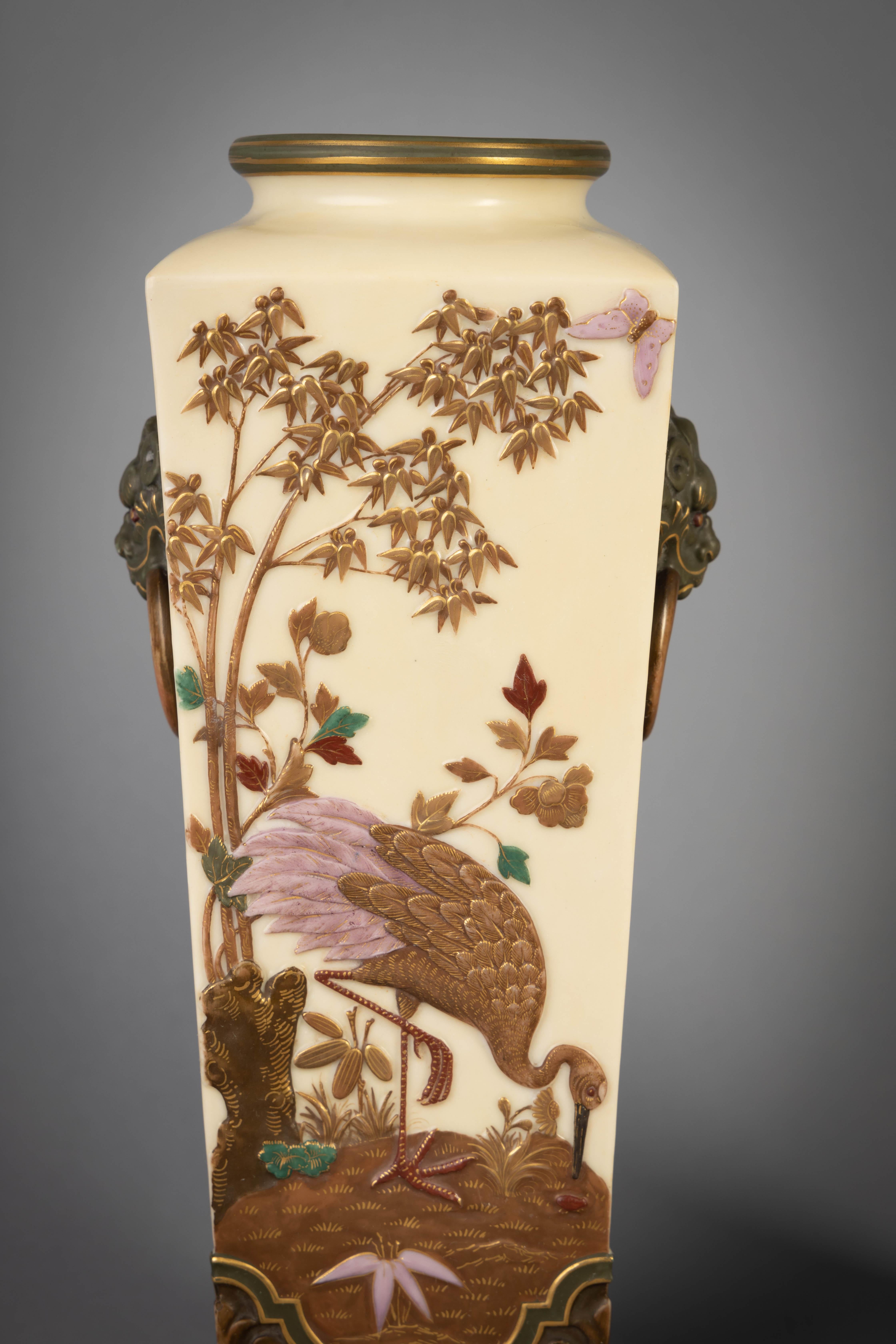Pair of English Porcelain Aesthetic Movement Vases, Royal Worcester, circa 1880 For Sale 1