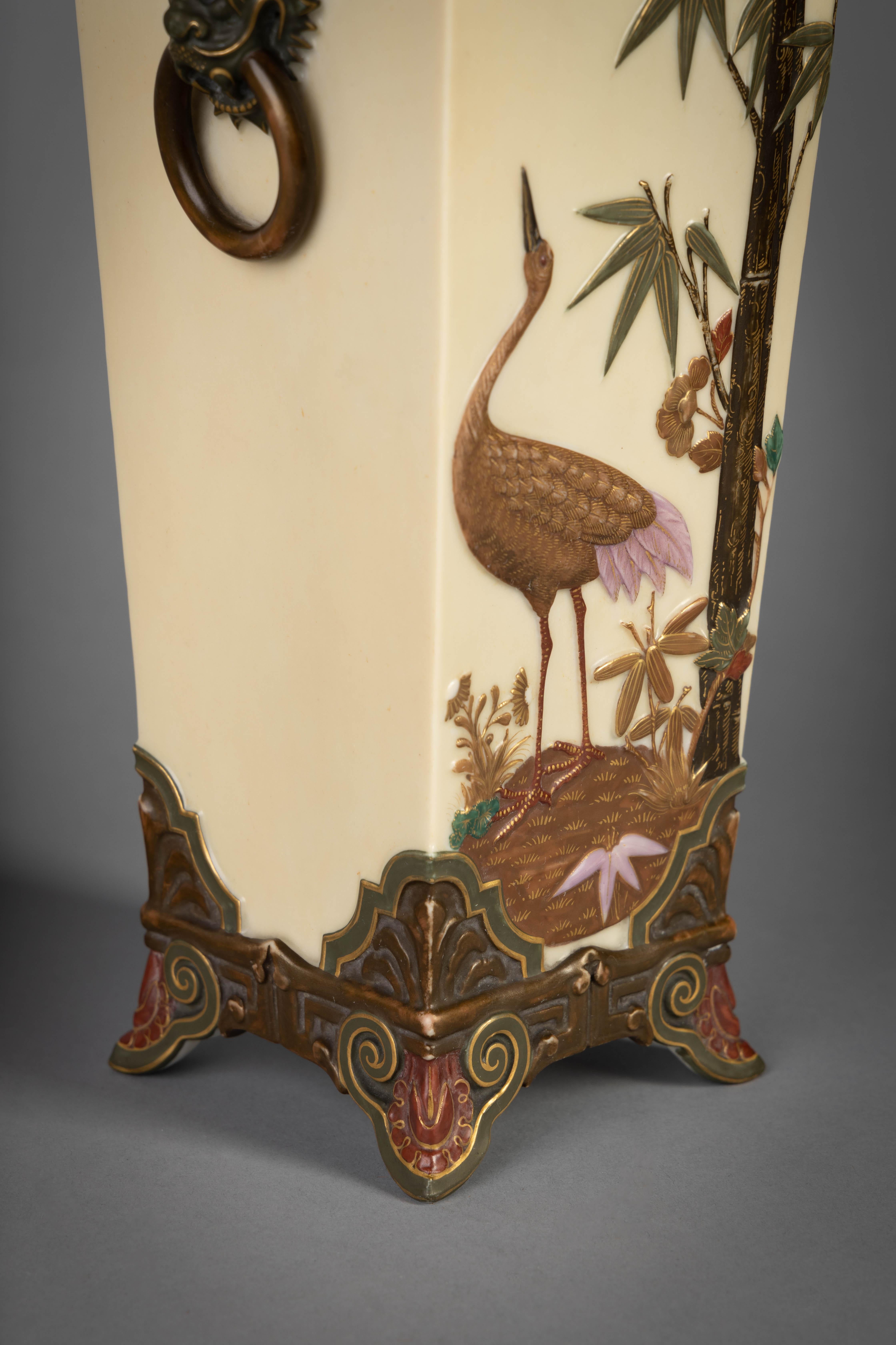 Pair of English Porcelain Aesthetic Movement Vases, Royal Worcester, circa 1880 For Sale 2