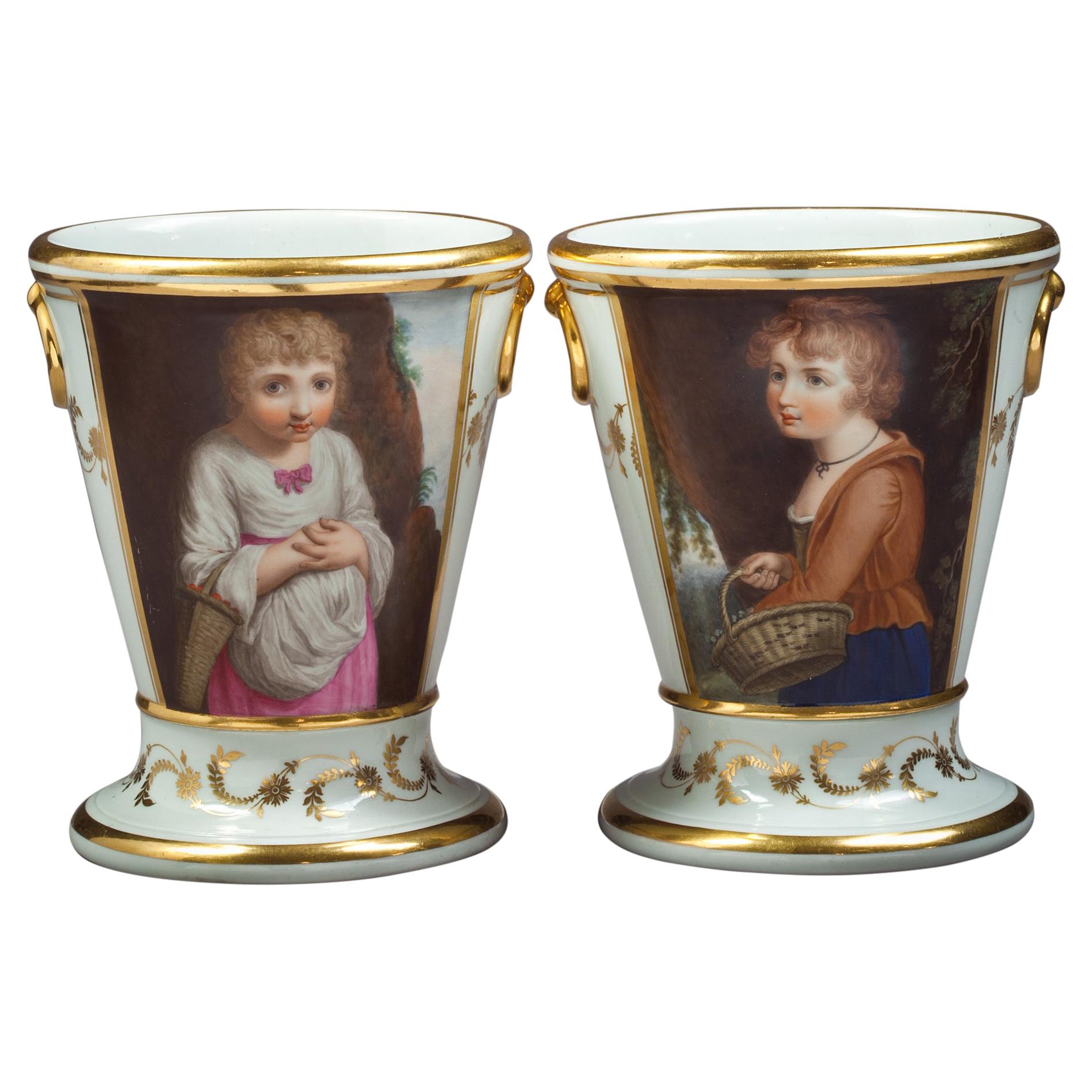 Pair of English Porcelain Cachepots on Stands, Flight Barr and Barr, circa 1800 For Sale