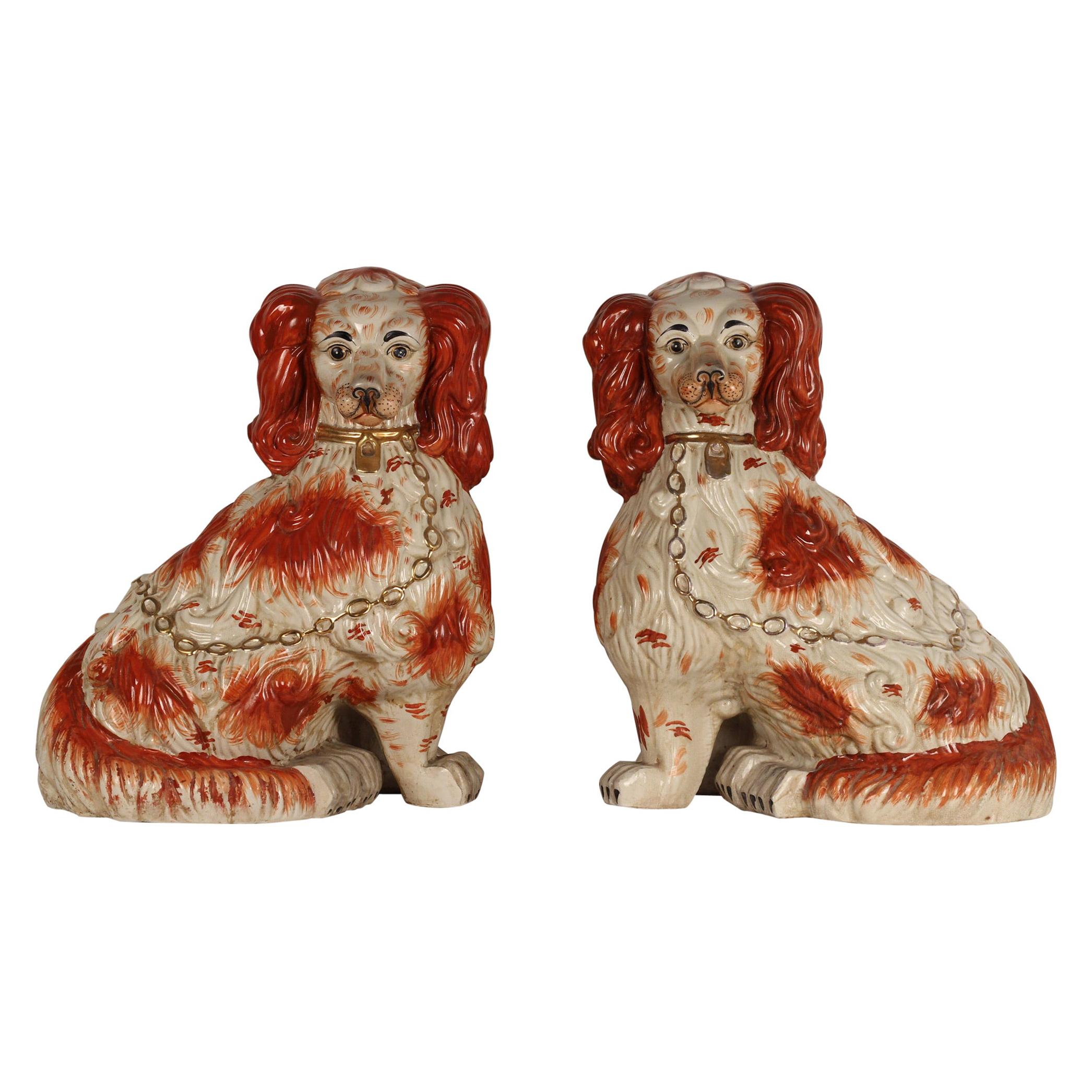 A Pair of Large English Porcelain Cavalier King Charles Spaniels Staffordshire