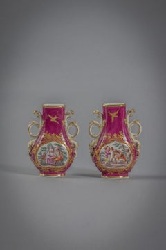Pair of English Porcelain Claret Ground Vases, Chelsea, circa 1760