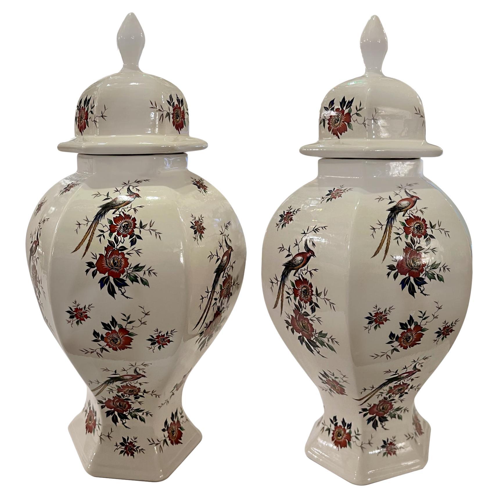 Pair of English Porcelain Covered Jars