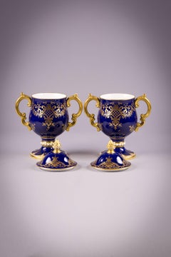 Pair of English Porcelain Covered Loving Cups, Coalport, circa 1890