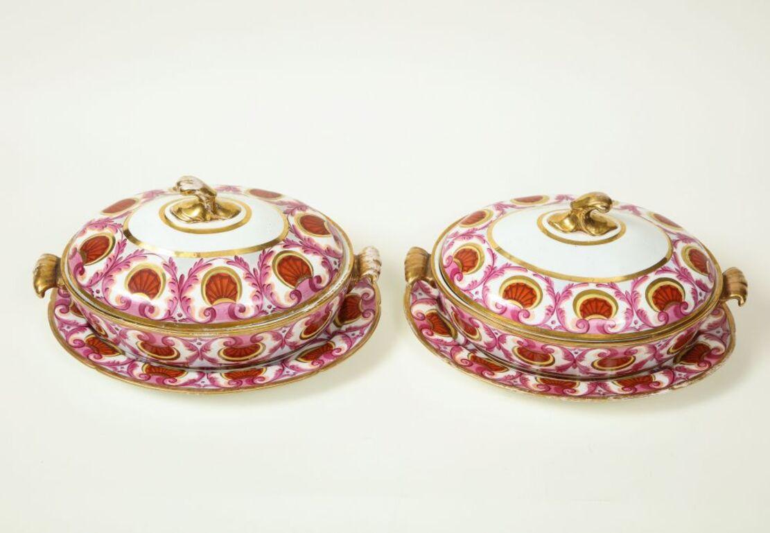 19th Century Pair of English Porcelain Covered Tureens, Probably Coalport For Sale