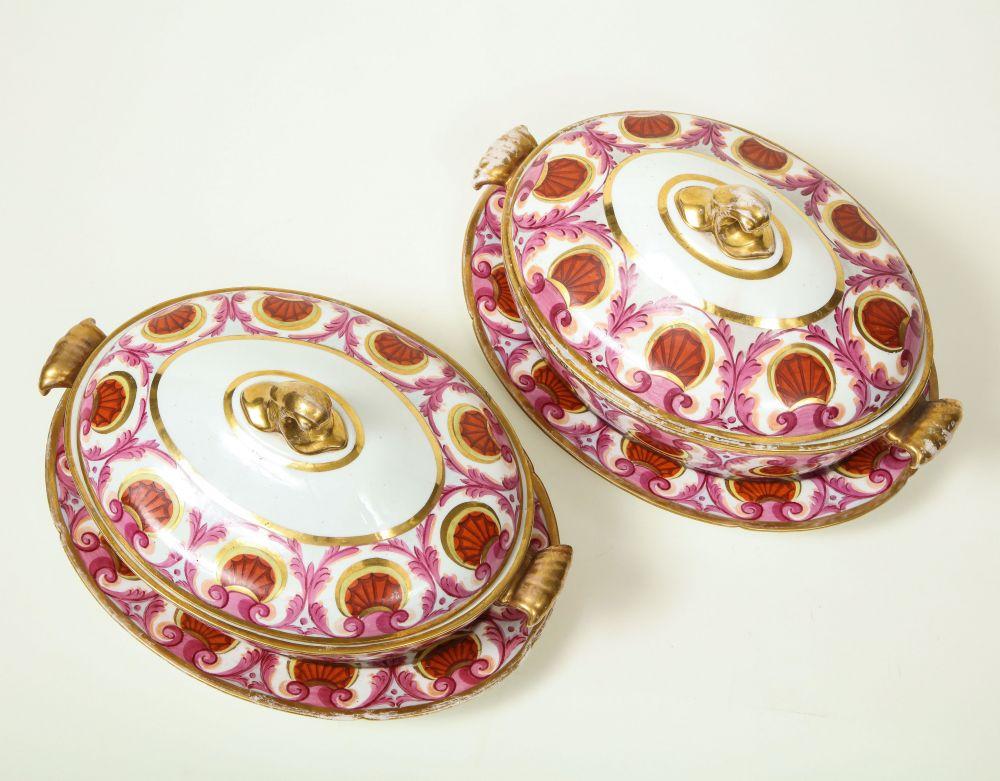 Pair of English Porcelain Covered Tureens, Probably Coalport For Sale 1