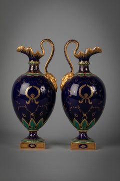 Pair of English Porcelain Ewers, Royal Crown Derby, circa 1900