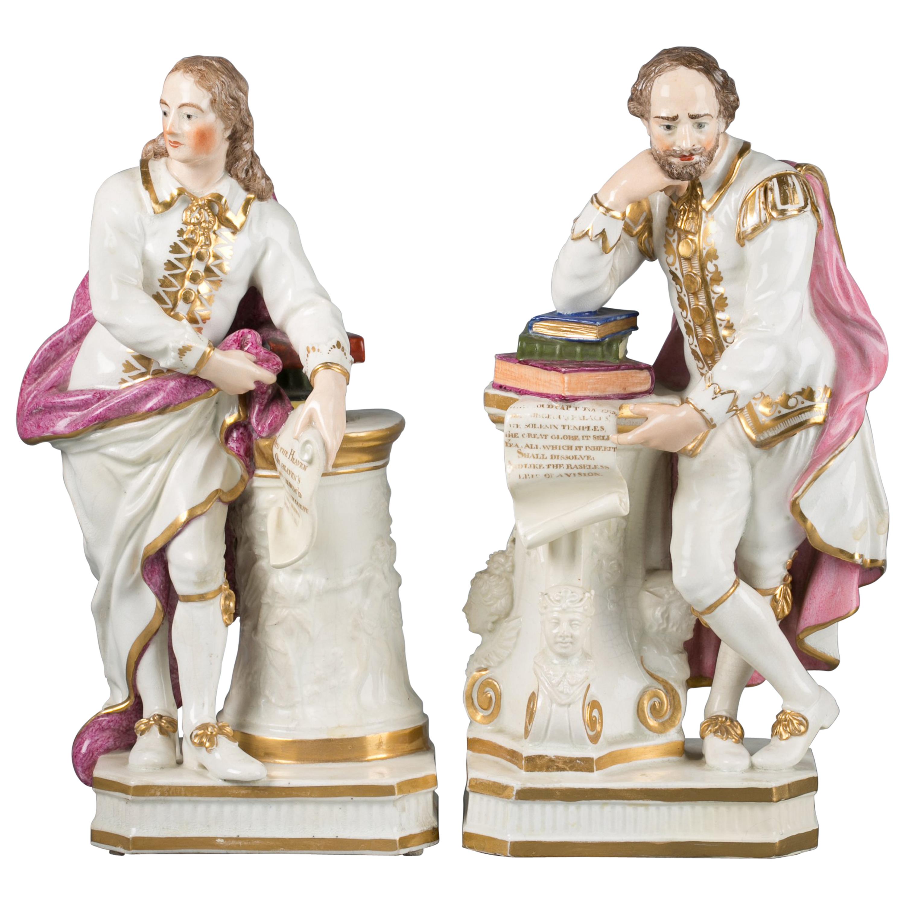 Pareja de figuras de porcelana inglesa de Shakespeare y Milton, Derby, hacia 1820