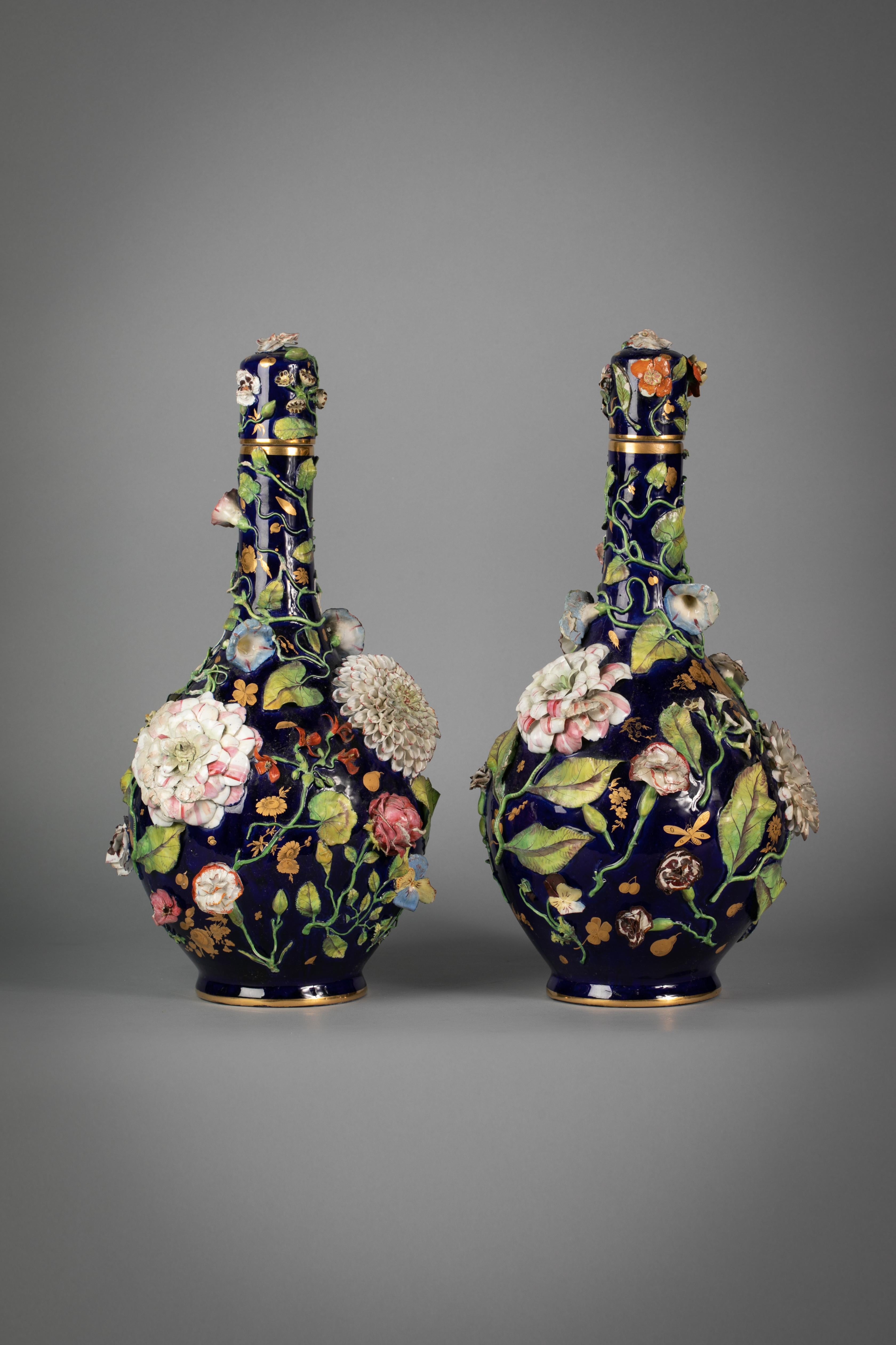 British Pair of English Porcelain Floral Covered Vases, circa 1840 For Sale