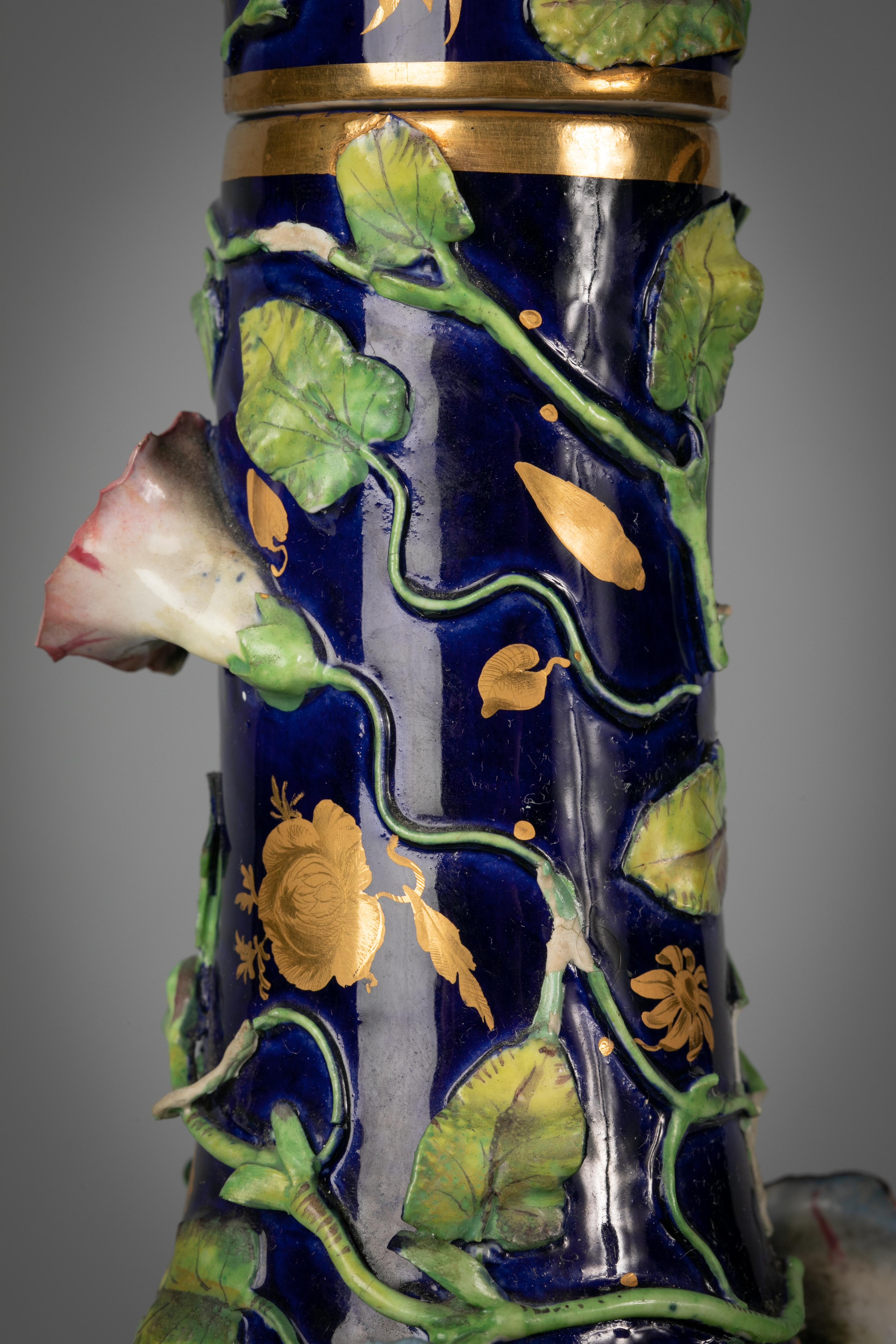 Mid-19th Century Pair of English Porcelain Floral Covered Vases, circa 1840 For Sale