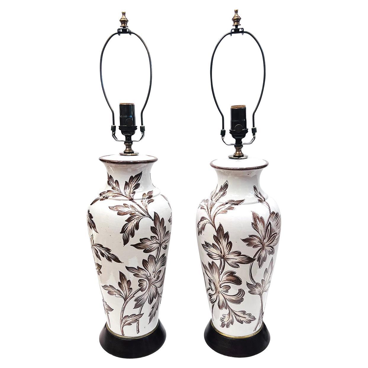 Pair of English Porcelain Lamps For Sale