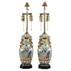 Pareja de lámparas inglesas de porcelana "Mason's Stoneware", hacia 1820