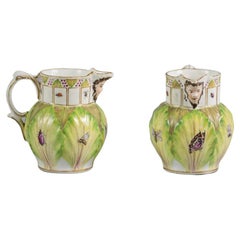 Pair of English Porcelain Mini Cabbage Leaf Jugs, circa 1785
