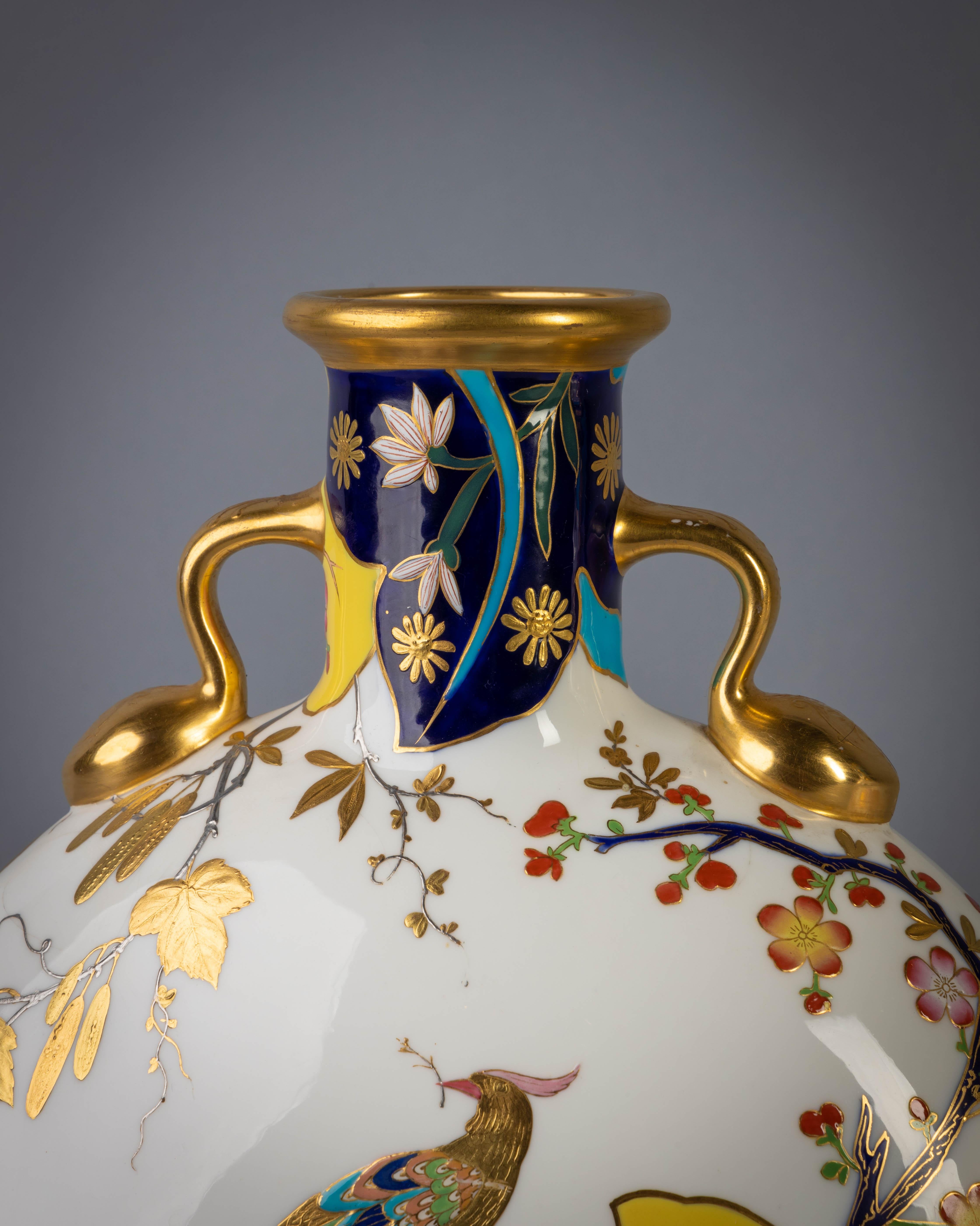 British Pair of English Porcelain Moon Flasks, Minton, circa 1880