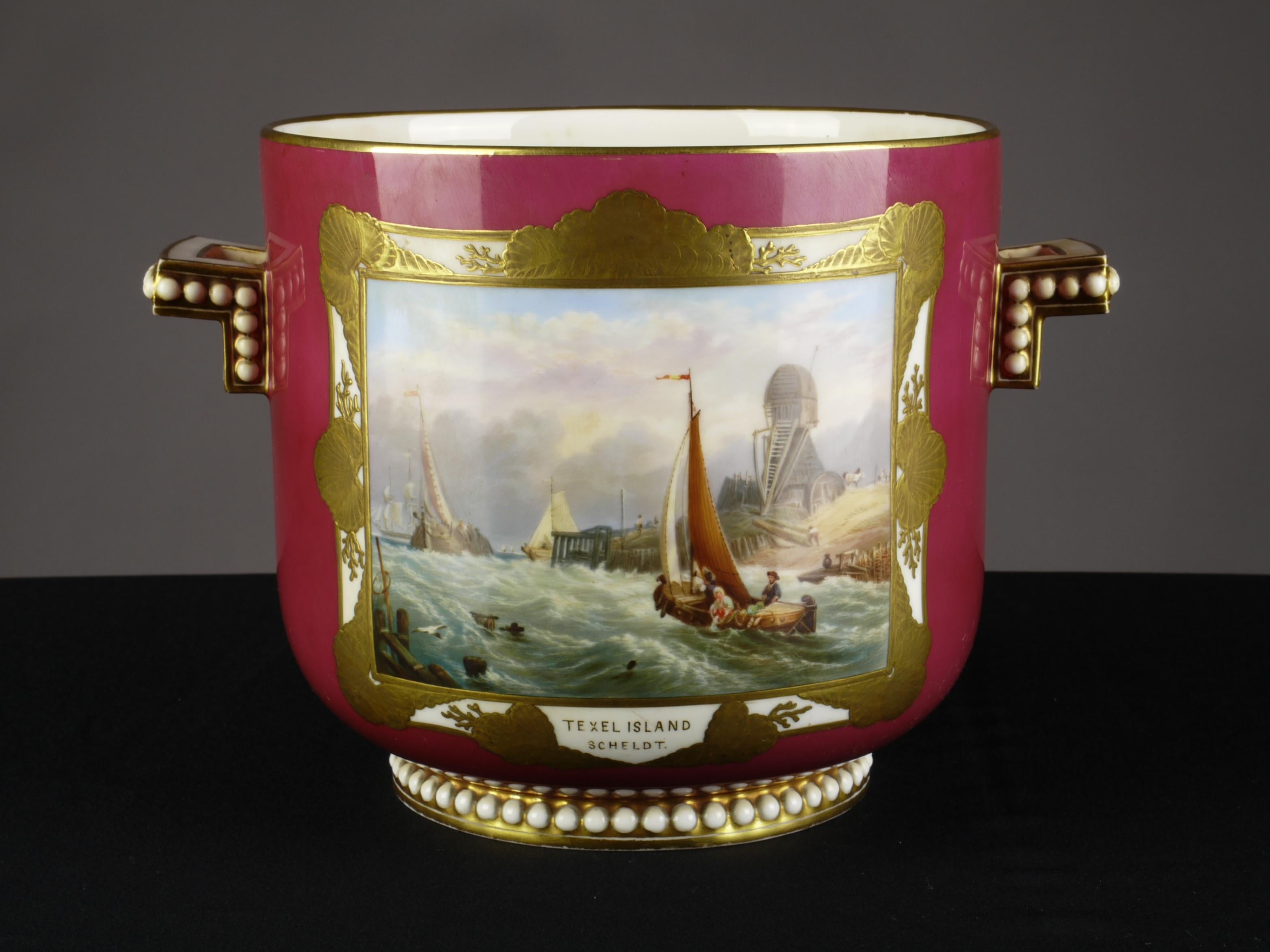 Pair of English Porcelain Planters Maritime and Landscape Paintings, circa 1850 For Sale 8