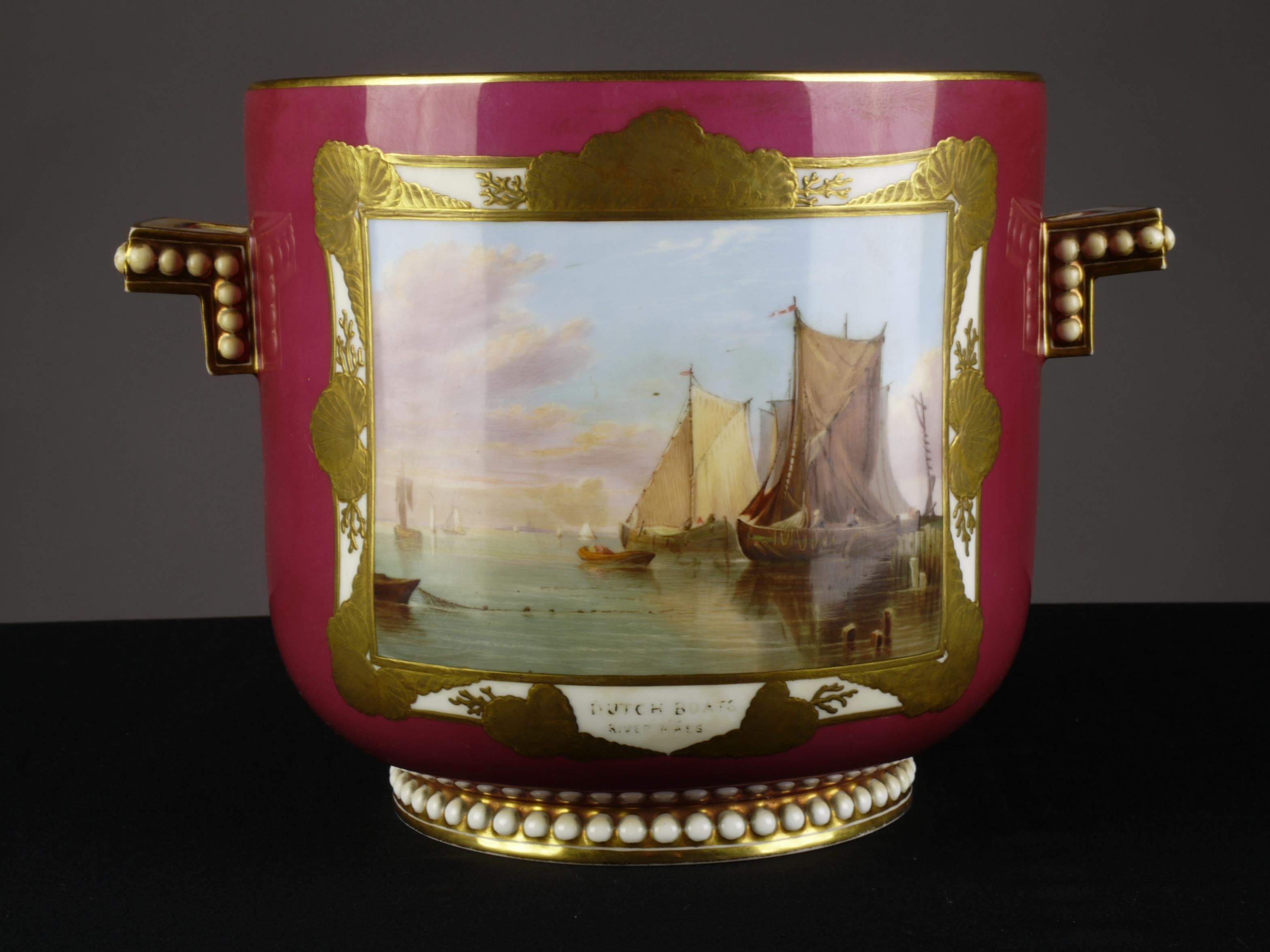 Pair of English Porcelain Planters Maritime and Landscape Paintings, circa 1850 For Sale 11