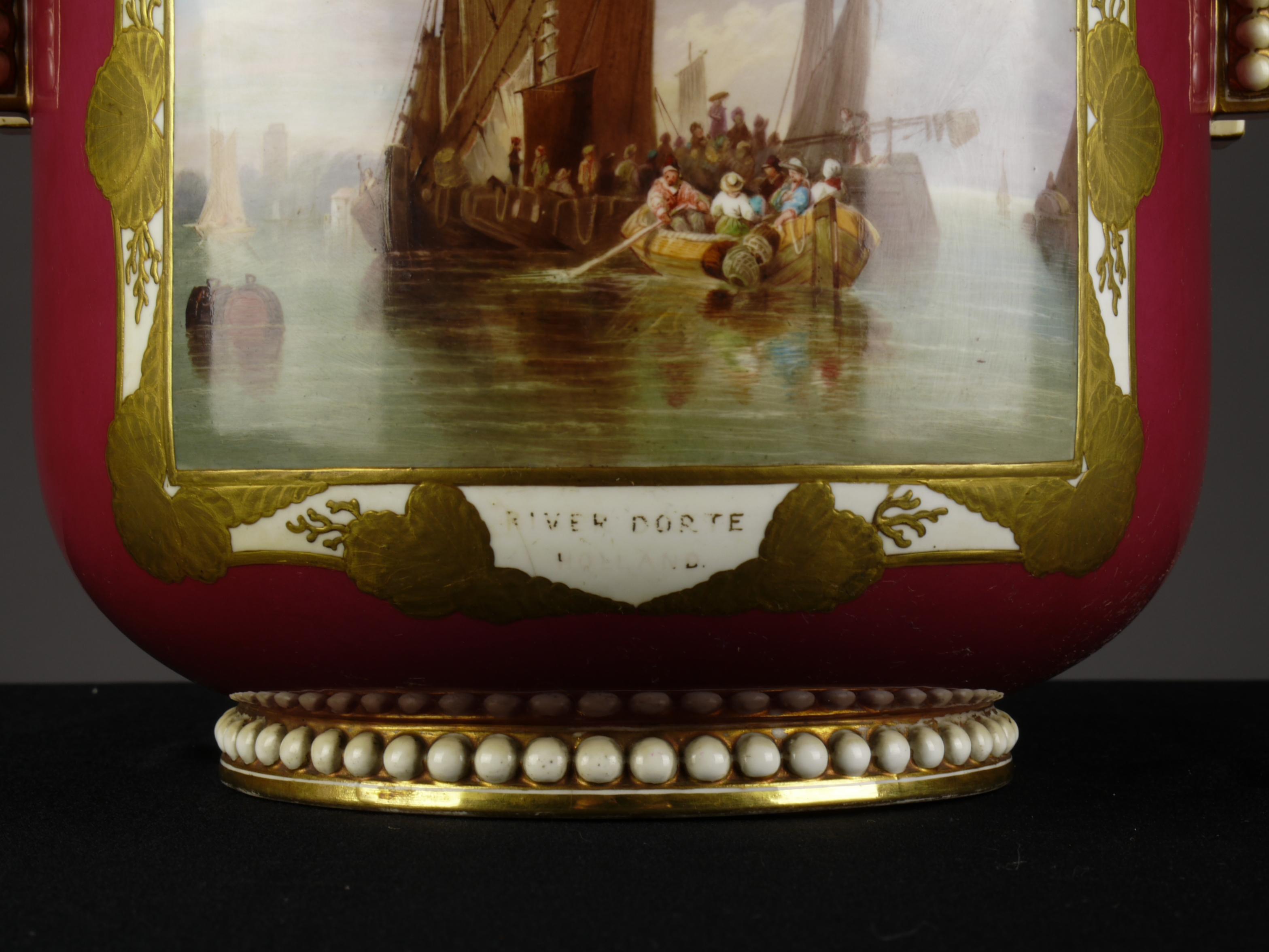 Pair of English Porcelain Planters Maritime and Landscape Paintings, circa 1850 For Sale 3