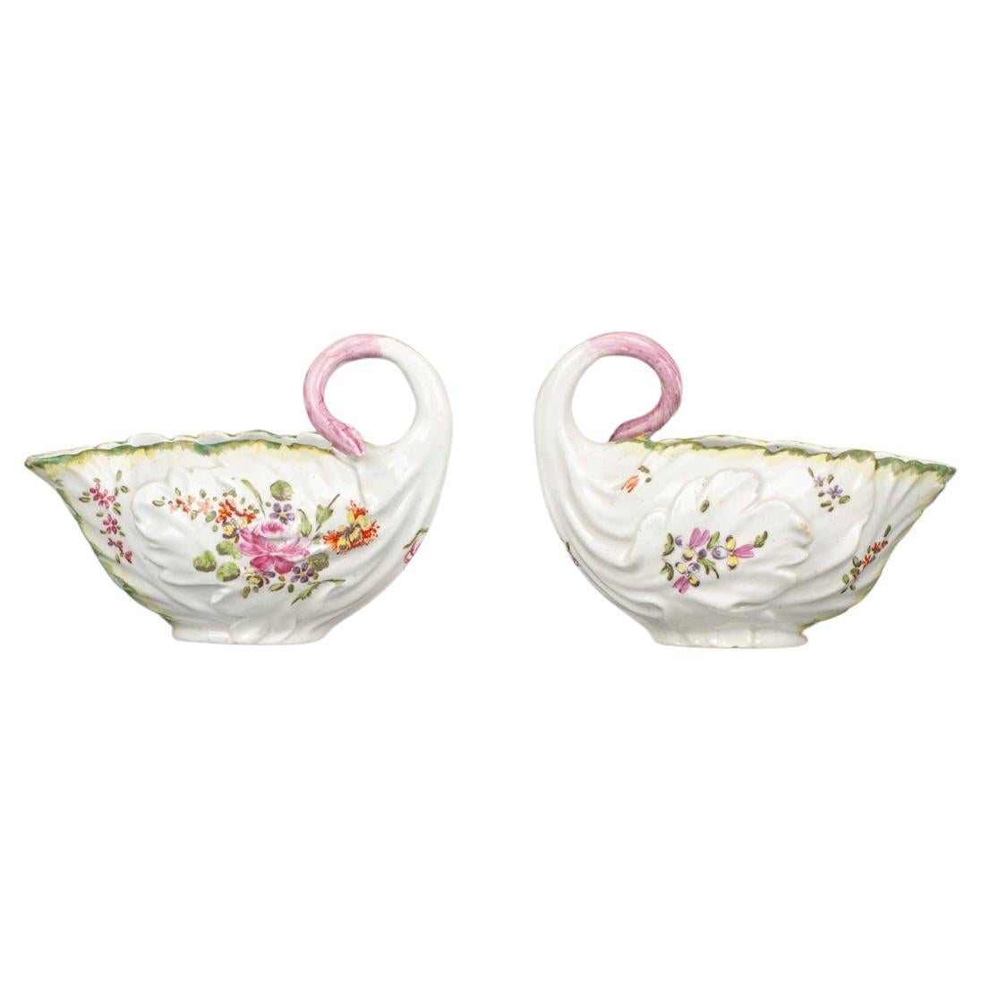 Pair of English Porcelain Sauce Tureens, circa 1760 For Sale