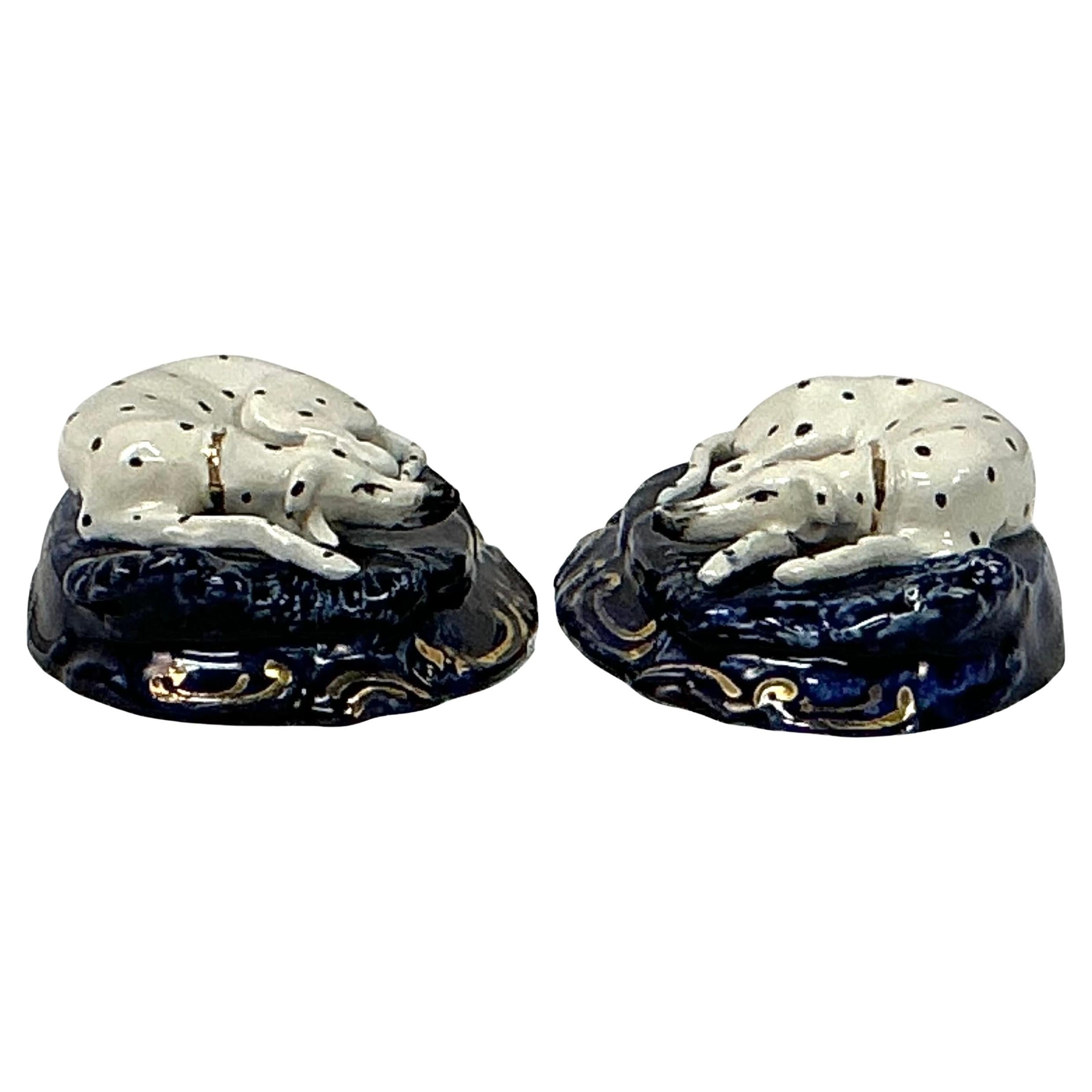 19th Century Pair of English Porcelain Staffordshire Dalmatian Dog Figurines For Sale