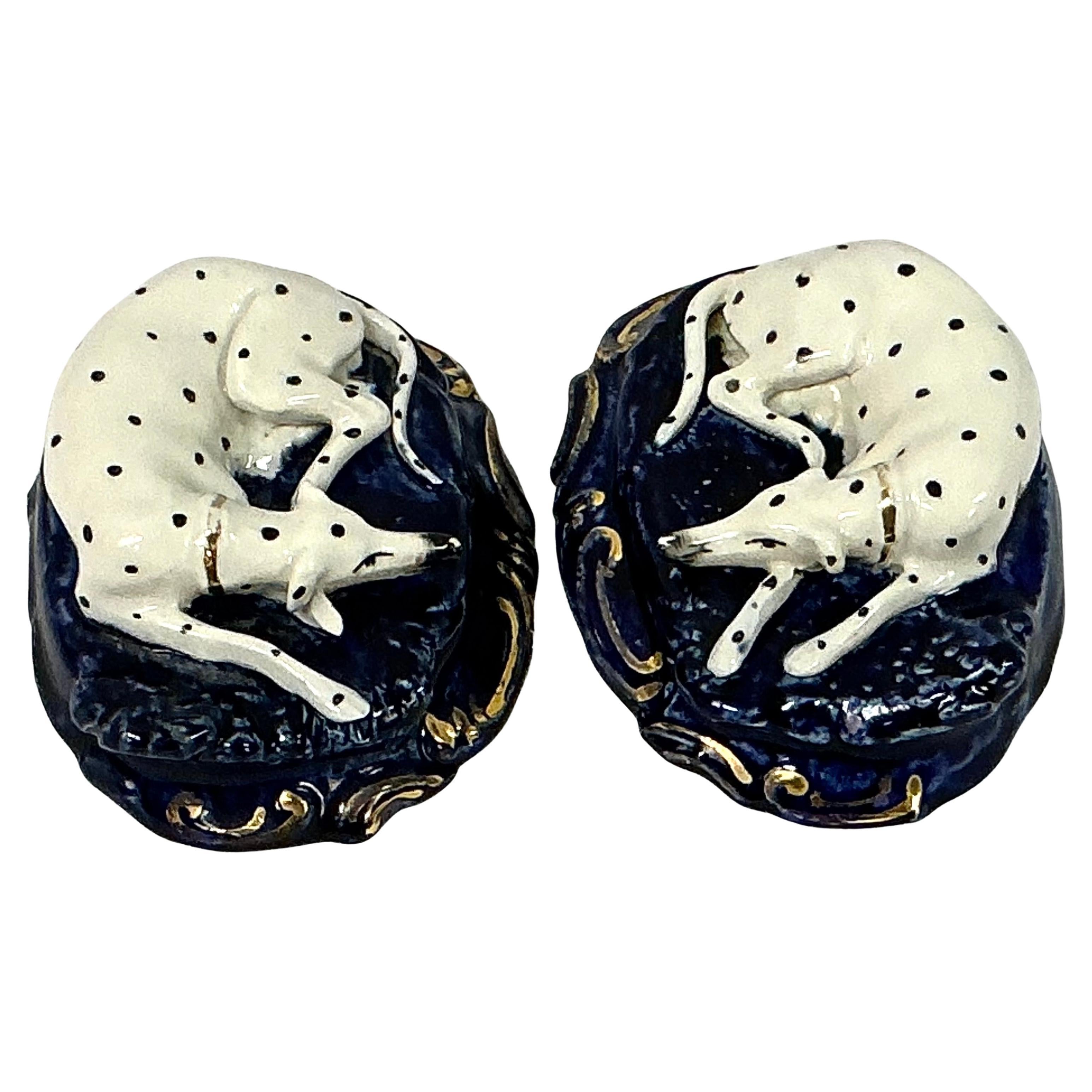Pair of English Porcelain Staffordshire Dalmatian Dog Figurines For Sale 1