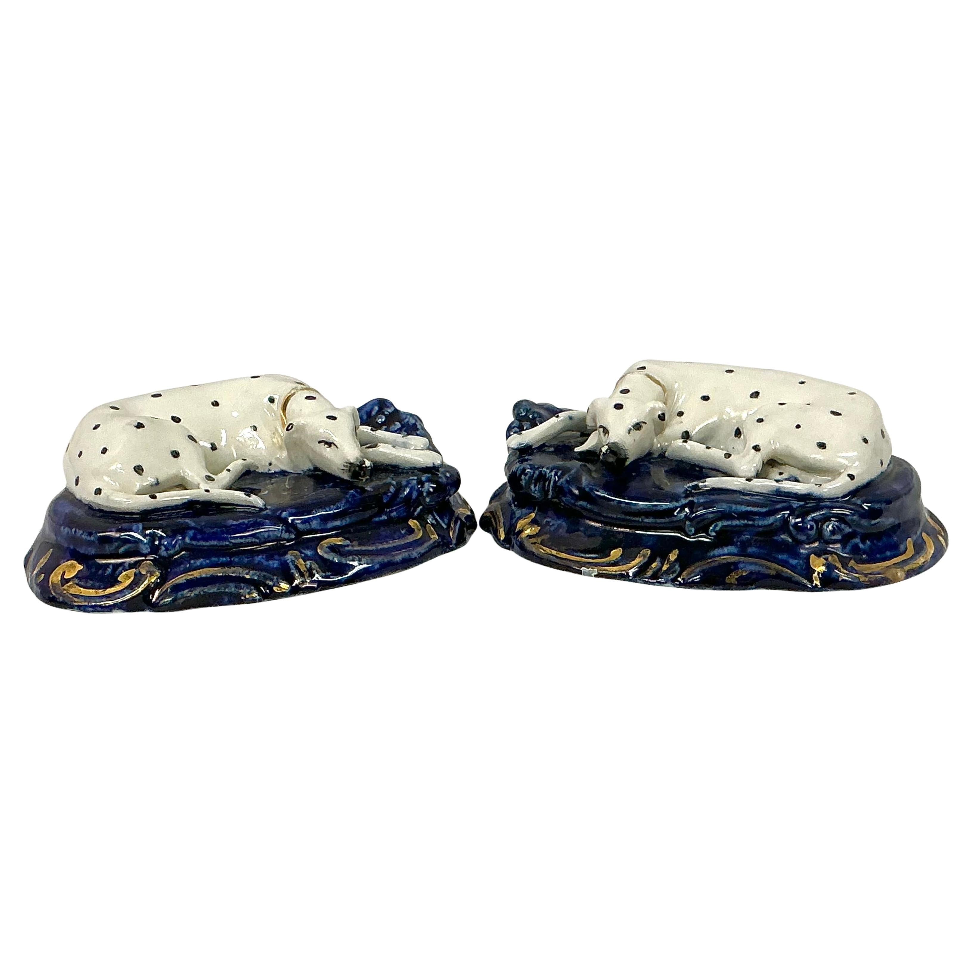Pair of English Porcelain Staffordshire Dalmatian Dog Figurines For Sale
